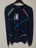 NEW HARMONT & BLAINE MEN’S DIAMOND STRIPE COTTON JUMPER NAVY LARGE RRP£162