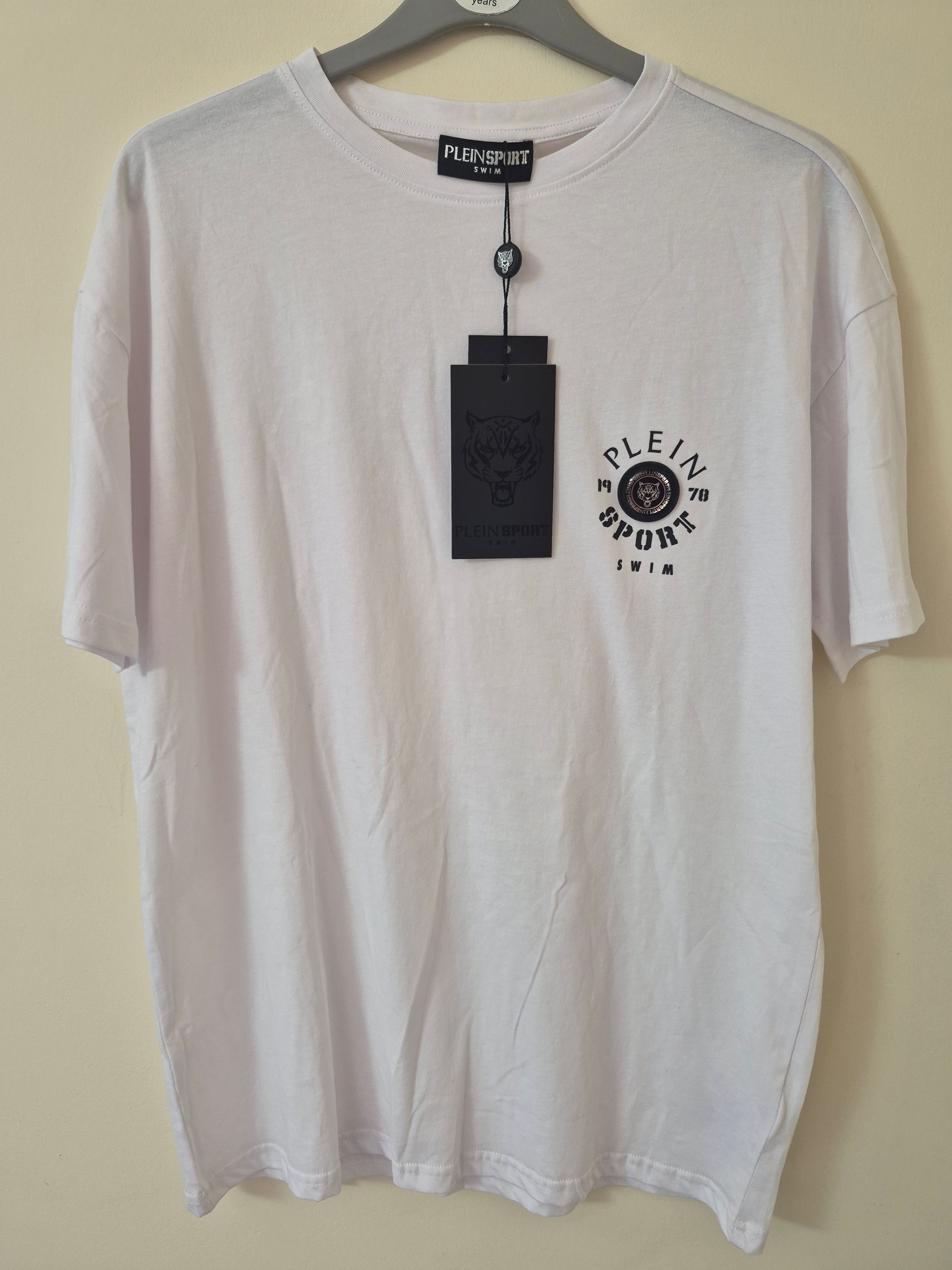 PLEIN SPORT SWIM WHITE LOGO T-SHIRT MEN'S SIZE M BRAND NEW WITH TAGS RRP£150