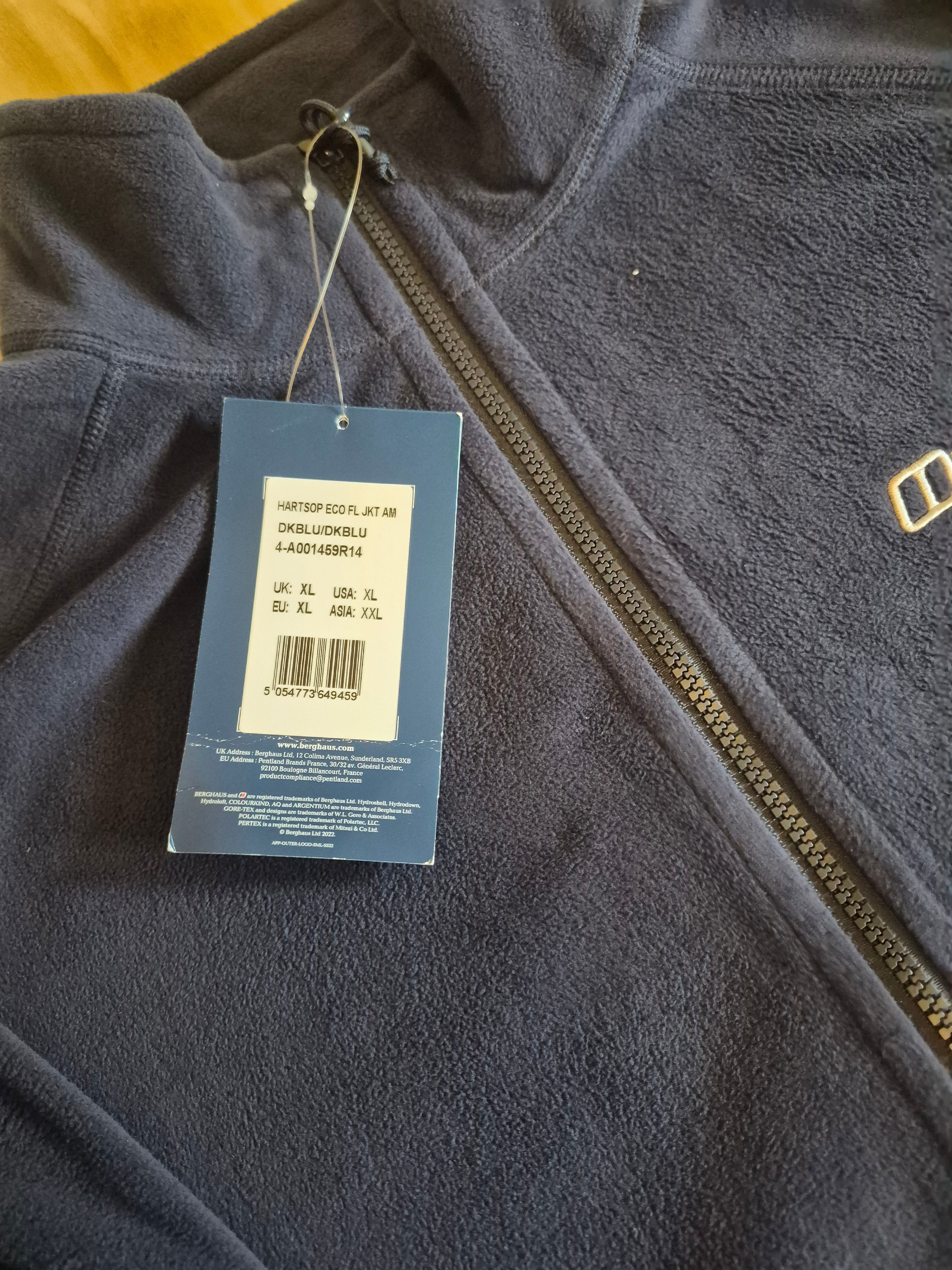 BERGHAUS MEN'S HARTSOP ECO POLARTEC FULL ZIP FLEECE JACKET DARK BLUE XL NEW WITH TAGS RRP £90