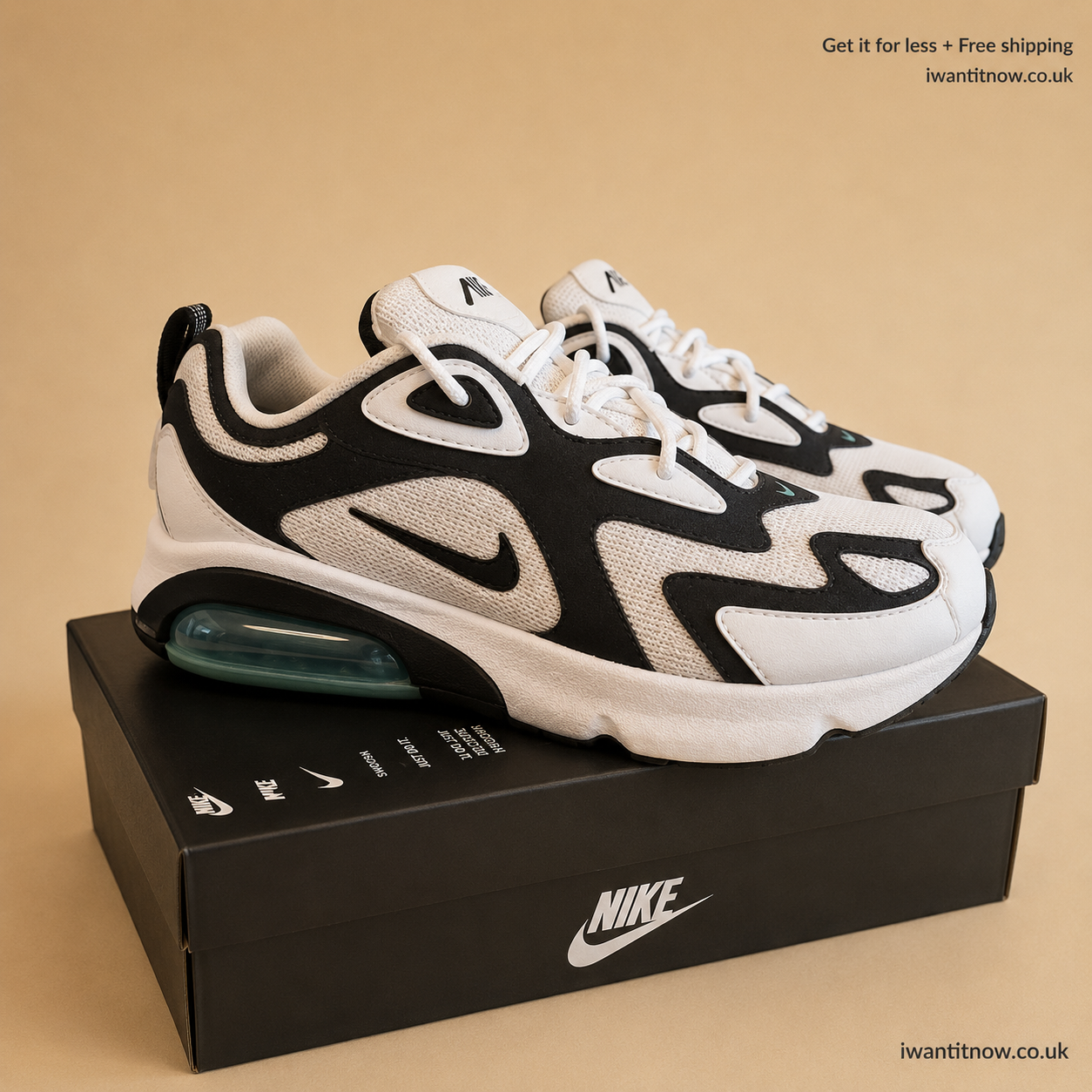 NIKE AIR MAX 200 WHITE/BLACK TRAINERS UK 7.5 MEN'S EU 42 USED NO BOX RRP £110