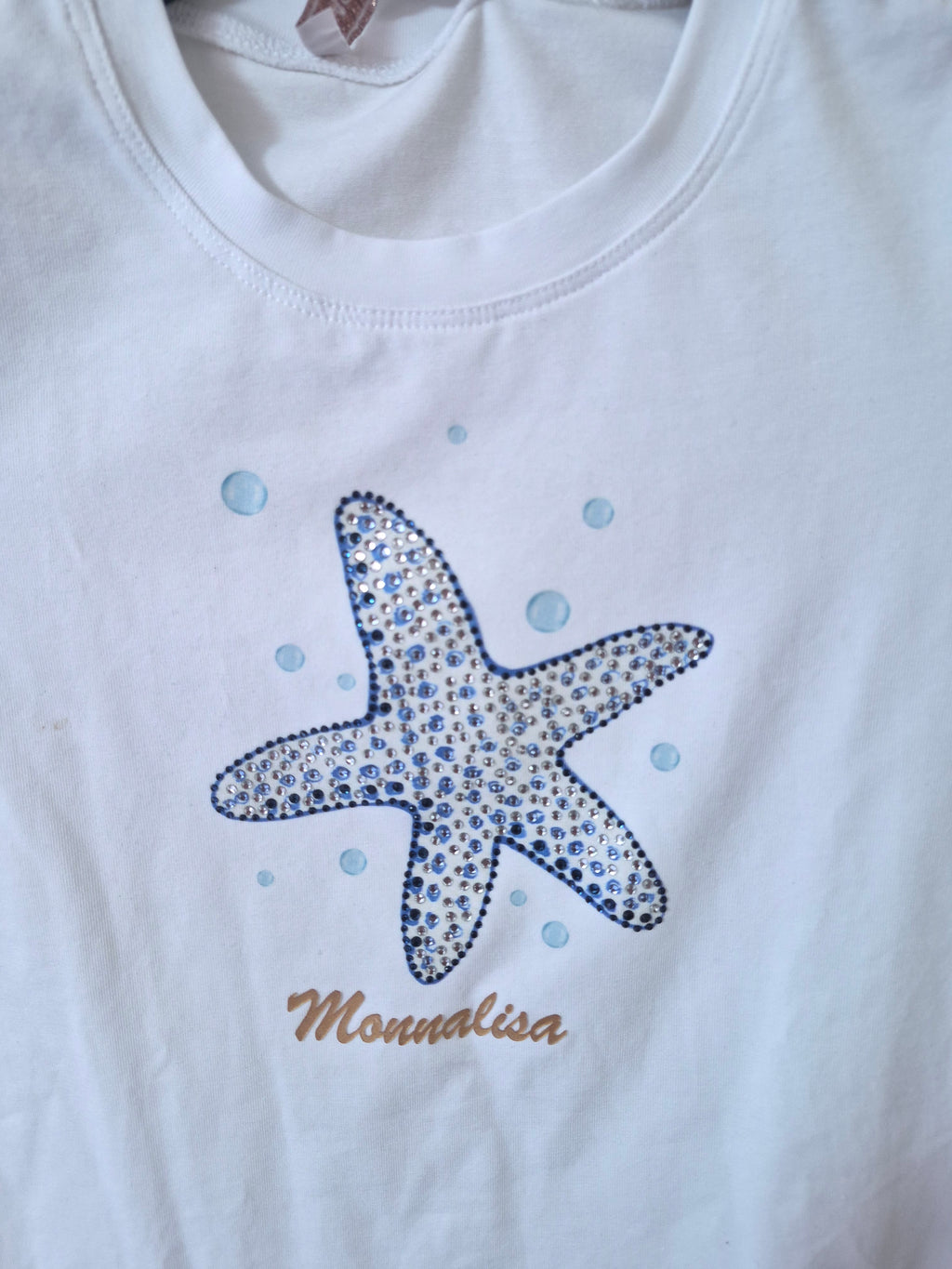 NEW MONNALISA GIRLS DIAMANTÉ STARFISH T-SHIRT WHITE AGE 6 RRP£62
