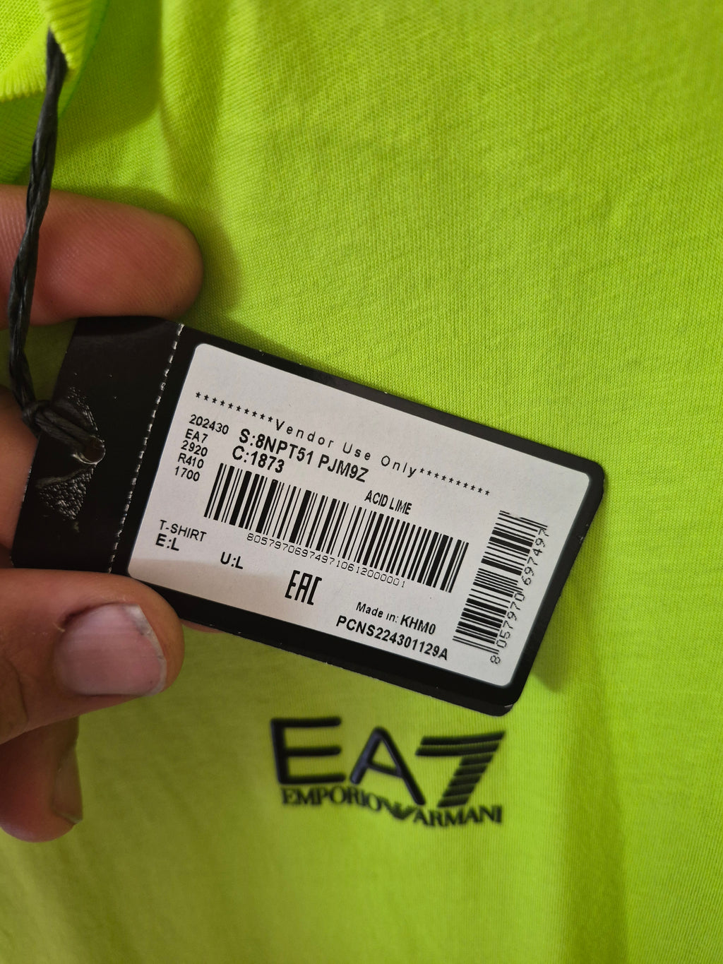 NEW EA7 EMPORIO ARMANI MEN’S LOGO T-SHIRT ACID LIME LARGE RRP£65