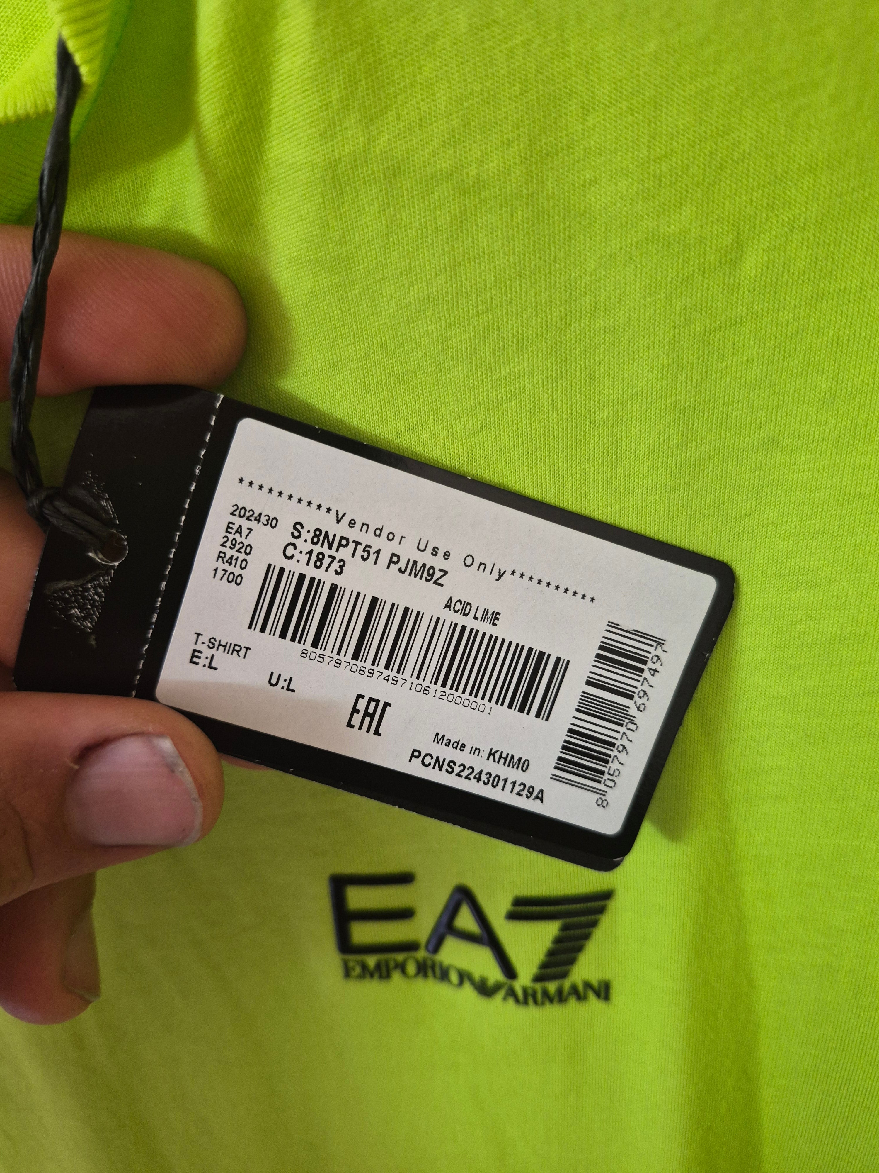 NEW EA7 EMPORIO ARMANI MEN’S LOGO T-SHIRT ACID LIME LARGE RRP£65