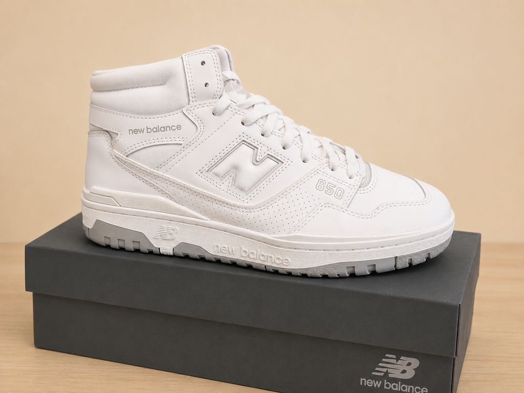 NEW BALANCE 650 WHITE LEATHER HIGH TOP TRAINERS UK 11 EU 46.5 BNIB RRP £120