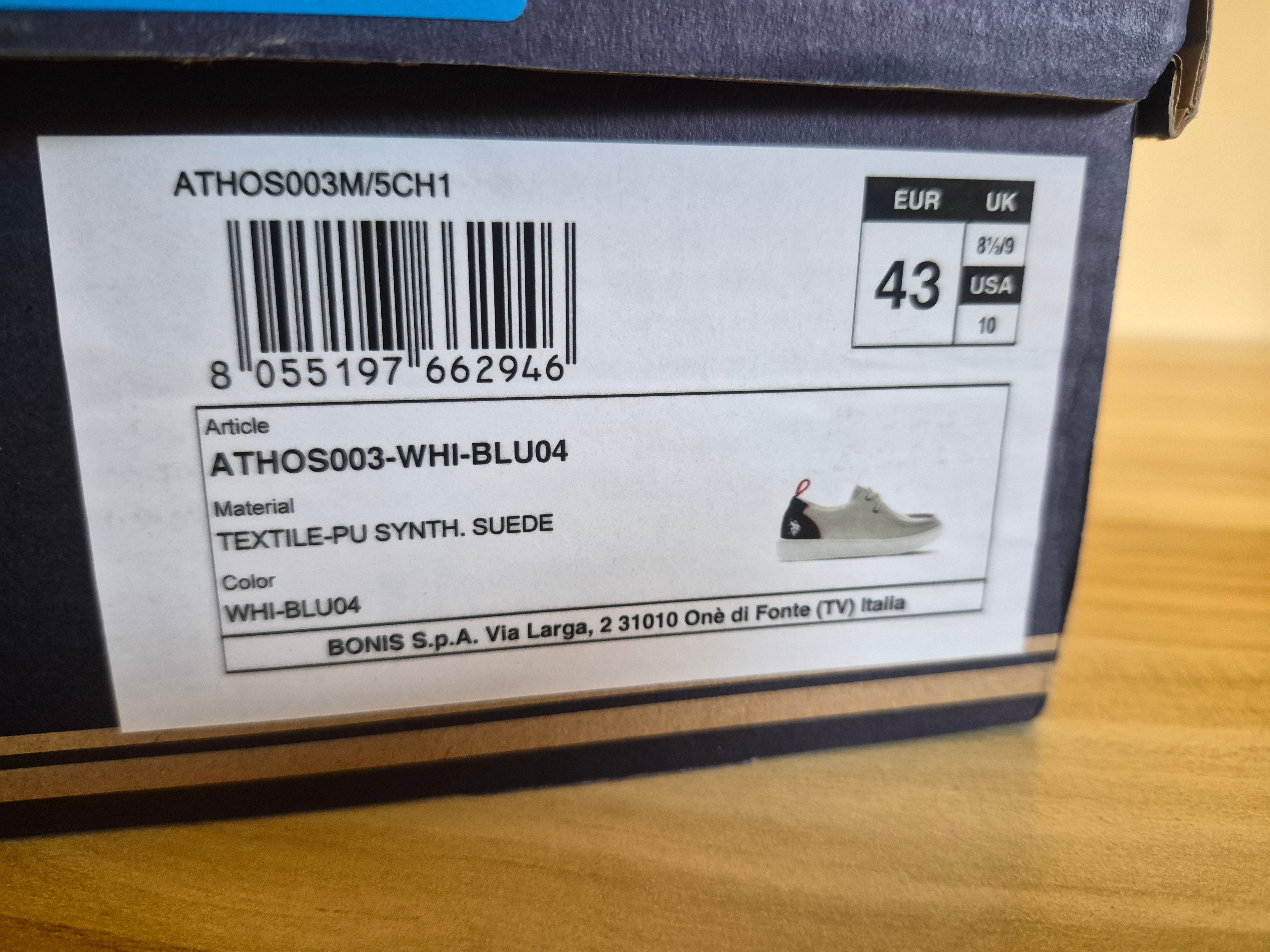 U.S. POLO ASSN. ATHOS MEN'S WHITE CANVAS CASUAL SHOES UK 8.5/9 OR 9/9.5 BRAND NEW FULL BOX RRP £70