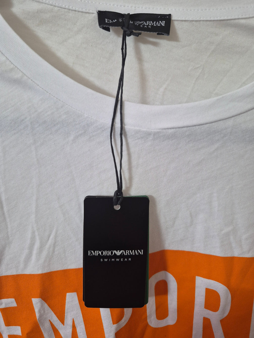 EMPORIO ARMANI MENS WHITE ORANGE LOGO CREW NECK T SHIRT SIZE L BRAND NEW RRP £120