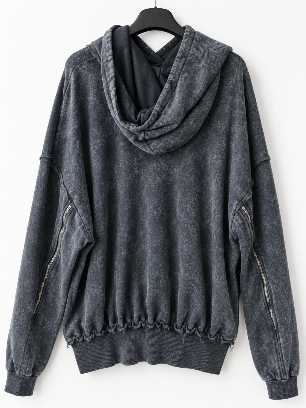 DROP DEAD MEN'S GREY ACID WASH DISTRESSED ZIP SLEEVE HOODIE XL NEW NO TAGS