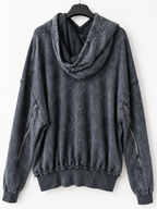 DROP DEAD MEN'S GREY ACID WASH DISTRESSED ZIP SLEEVE HOODIE XL NEW NO TAGS