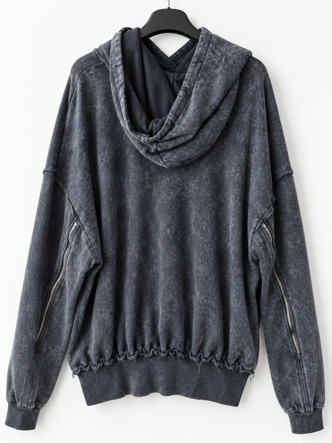 DROP DEAD MEN'S GREY ACID WASH DISTRESSED ZIP SLEEVE HOODIE XL NEW NO TAGS