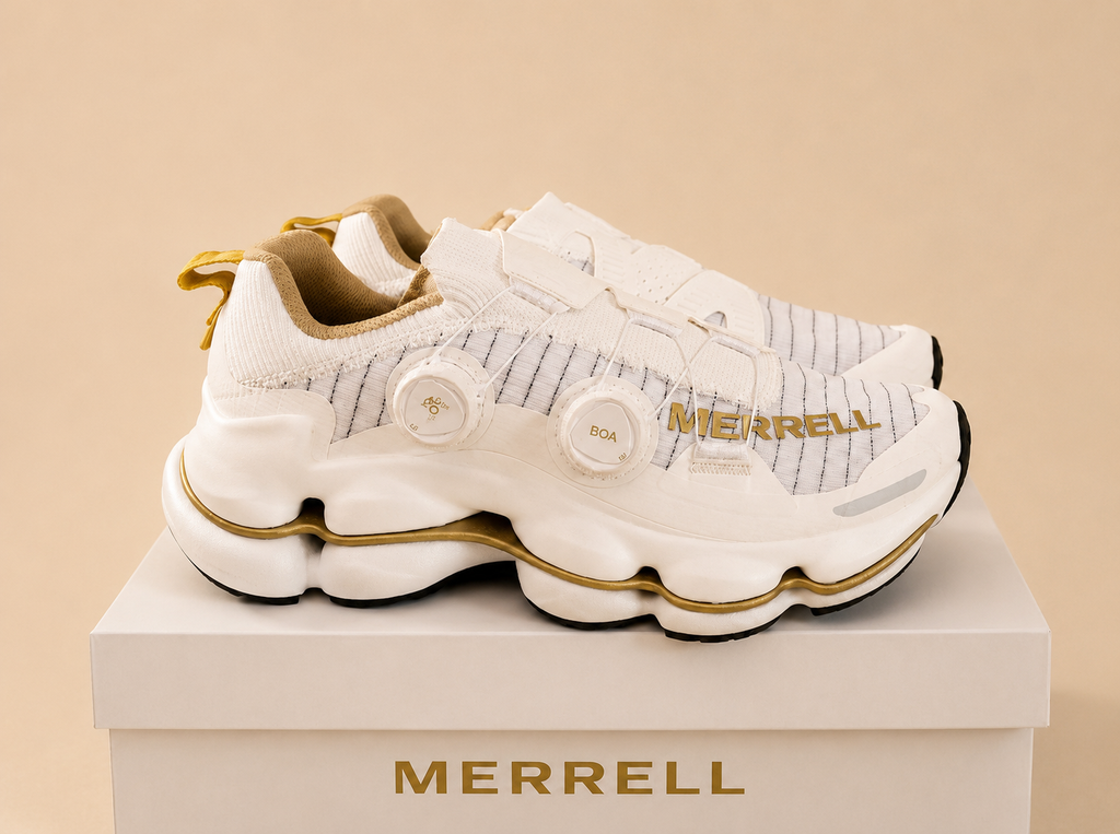 MERRELL BOA CHUNKY TRAINERS WHITE/GOLD UK 8.5 MEN'S BRAND NEW NO BOX RRP £220