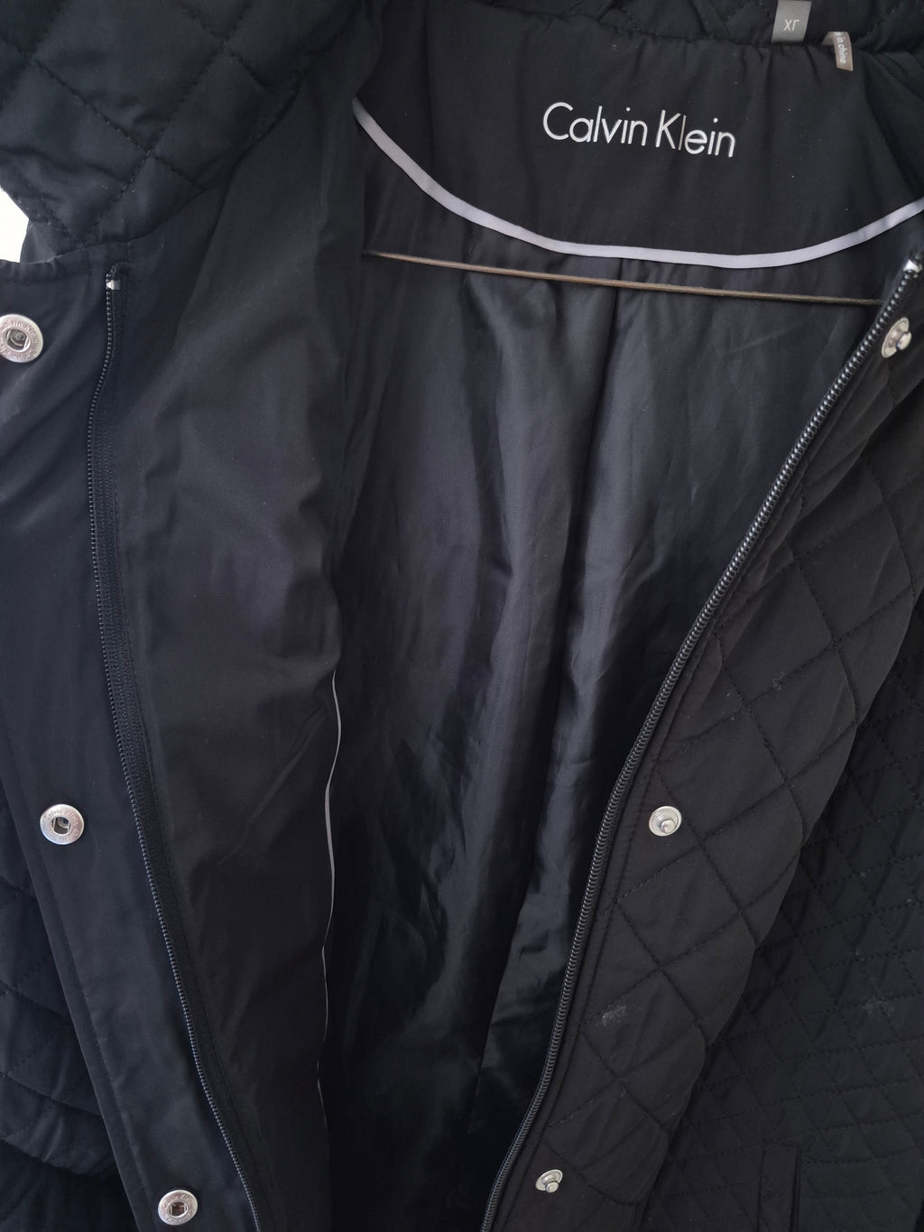 CALVIN KLEIN WOMEN'S BLACK QUILTED HOODED JACKET SIZE XL LIGHTWEIGHT COAT VERY GOOD CONDITION