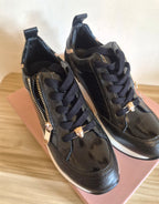 MODA IN PELLE BLACK ZIP DETAIL TRAINERS UK 6 WOMEN'S USED ONCE WITH FULL BOX RRP £99