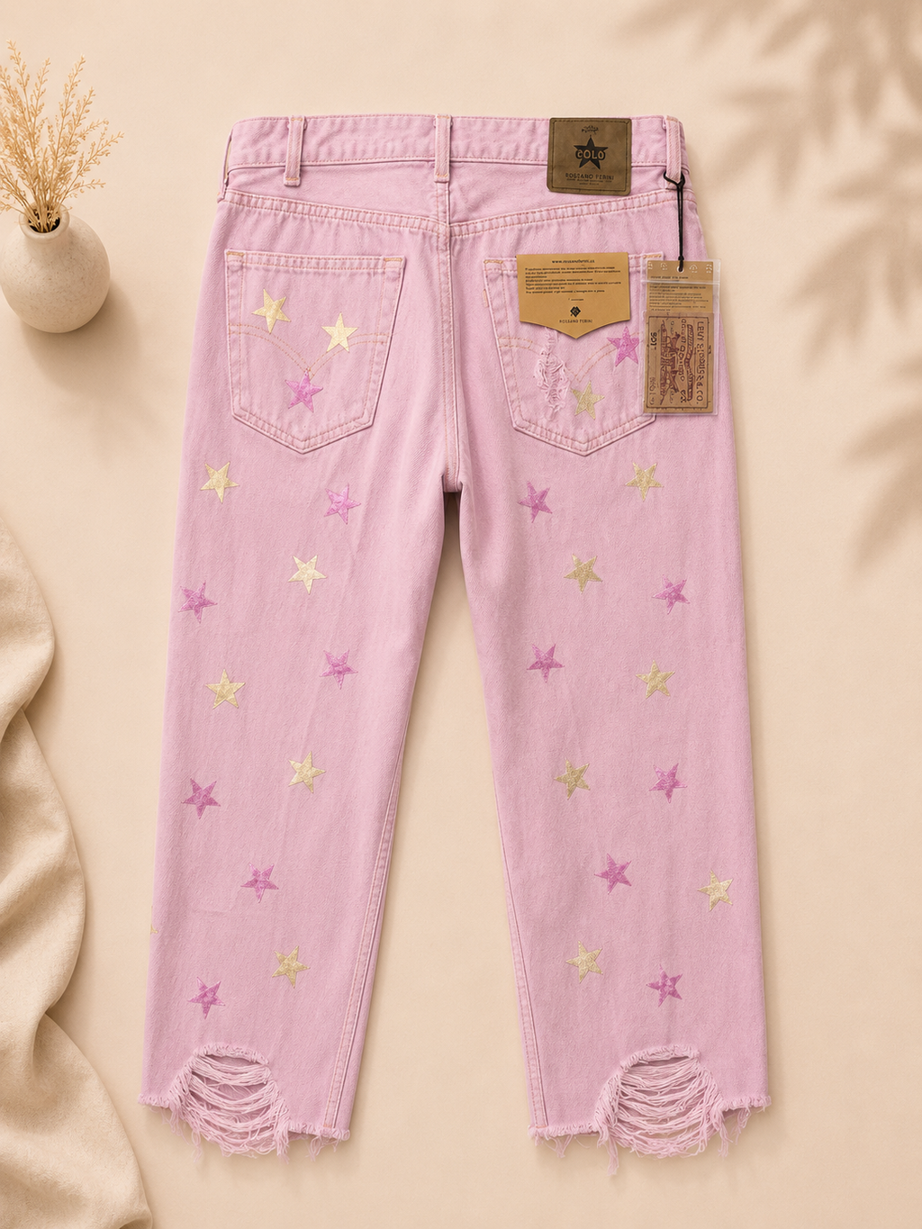 ROSSANO PERINI LIMITED EDITION STAR DISTRESSED BOYFRIEND JEANS UK 10 NEW WITH TAGS RRP £495