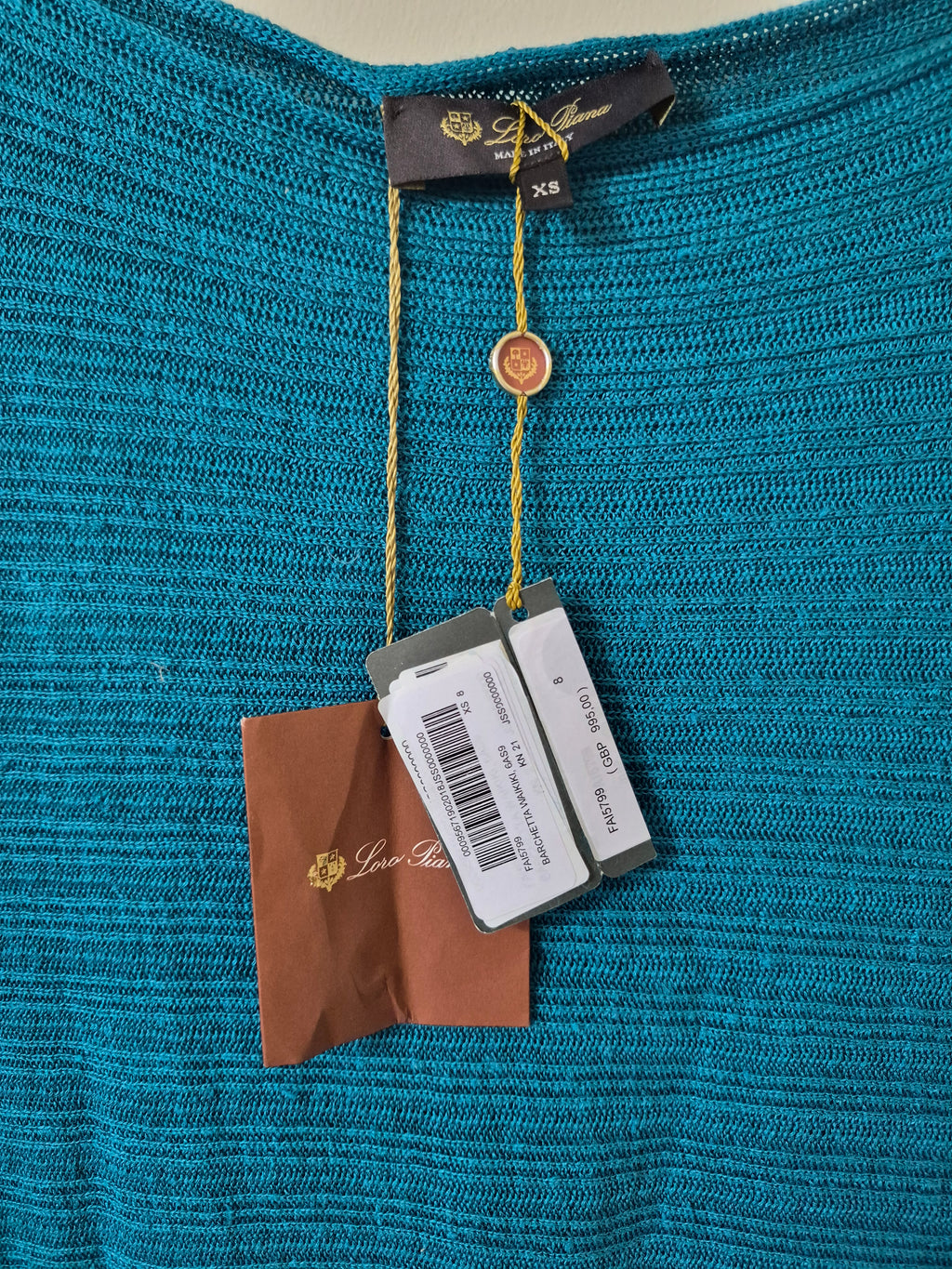 LORO PIANA BARCHETTA WAIKIKI KNIT TOP XS UK 6 TEAL BNWT RRP £995 MADE IN ITALY