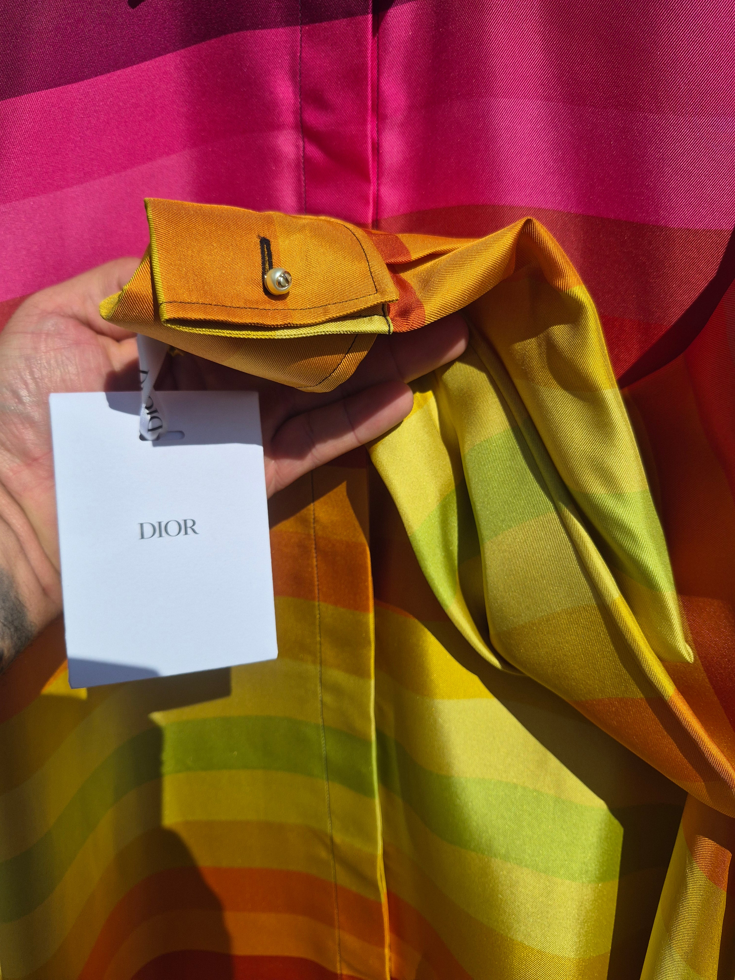 CHRISTIAN DIOR WOMEN'S RAINBOW STRIPED SILK SHIRT DRESS UK 12 (FR 40) NEW WITH TAGS RRP £3,200