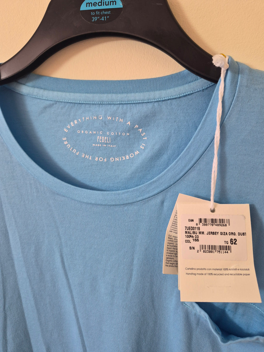 FEDELI MALIBU ORGANIC COTTON POCKET T-SHIRT DUST BLUE IT 62 UK 2XL/3XL BNWT RRP £175