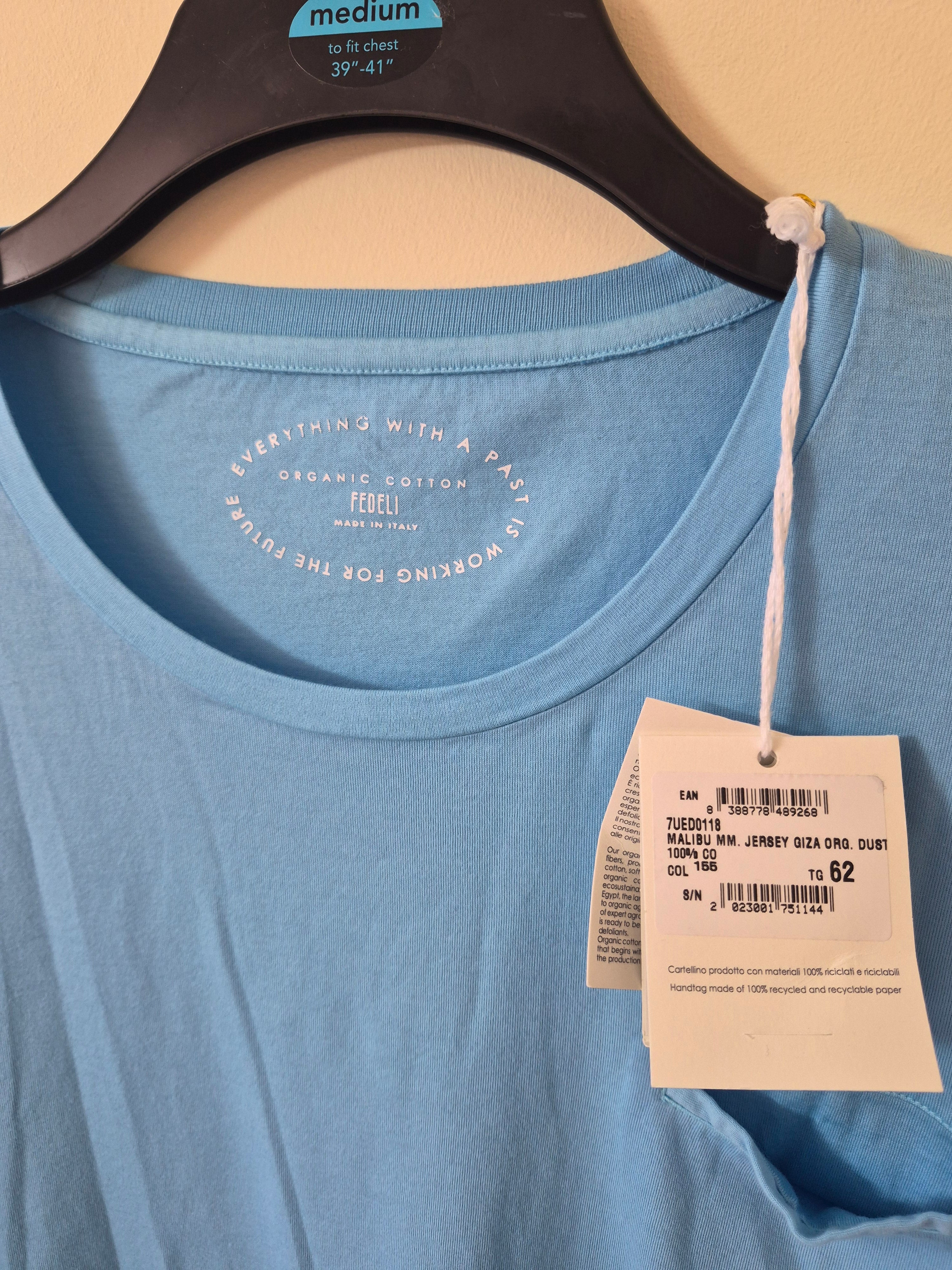 FEDELI MALIBU ORGANIC COTTON POCKET T-SHIRT DUST BLUE IT 62 UK 2XL/3XL BNWT RRP £175