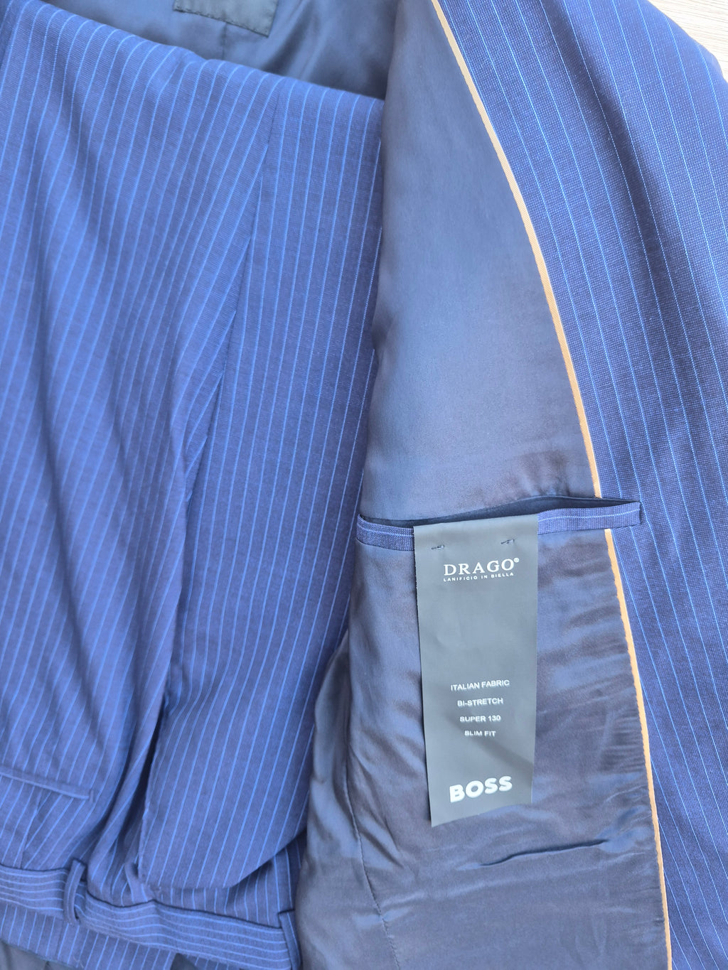 BOSS HUGO BOSS H-HUGE 2 PIECE SUIT BLUE PINSTRIPE SLIM FIT 38R PANTS 32R BRAND NEW WITH TAGS RRP £299