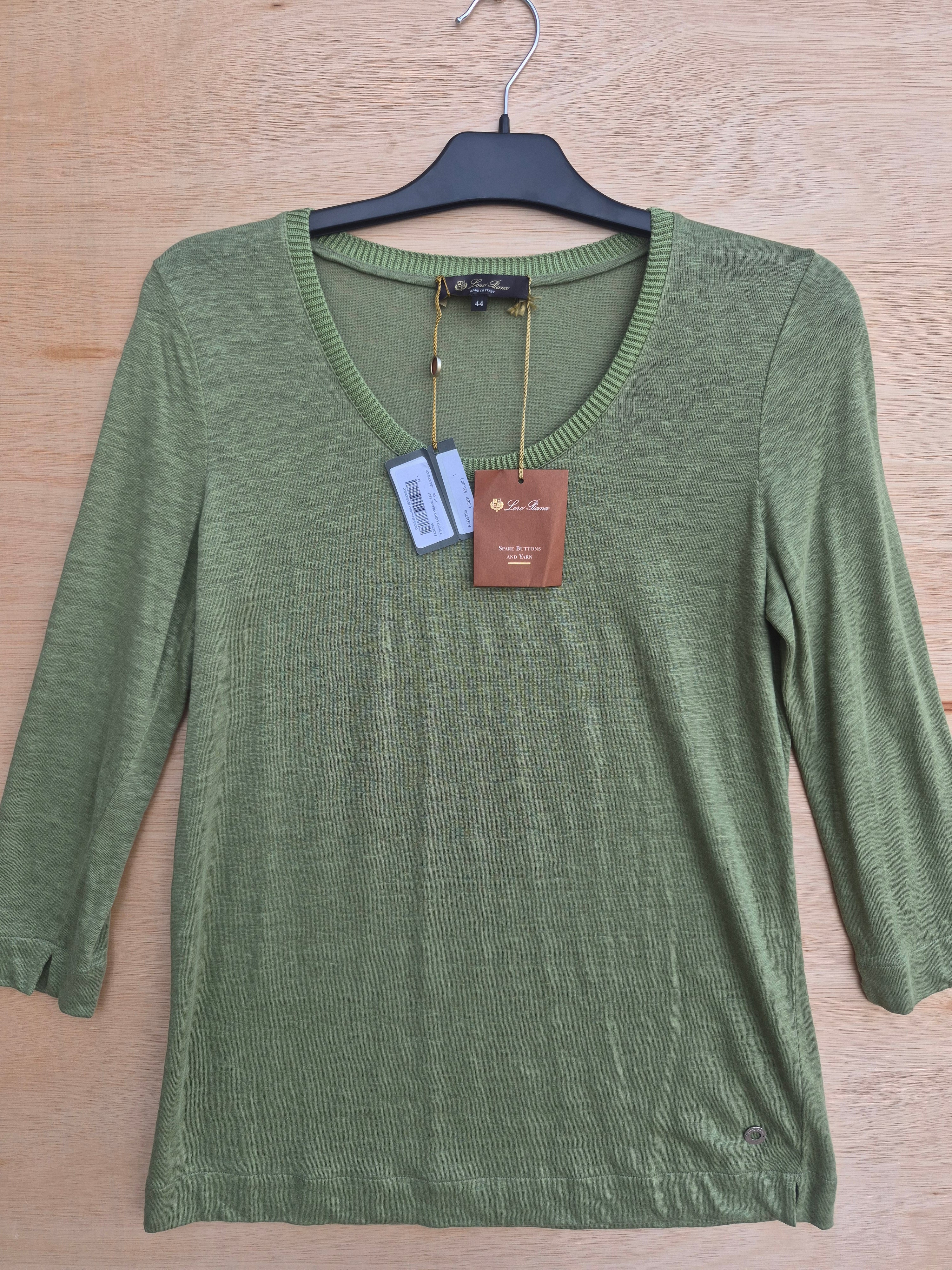 LORO PIANA WOMEN'S GREEN LINEN KNIT TOP SIZE IT 44 UK 12 NEW WITH TAGS RRP £535