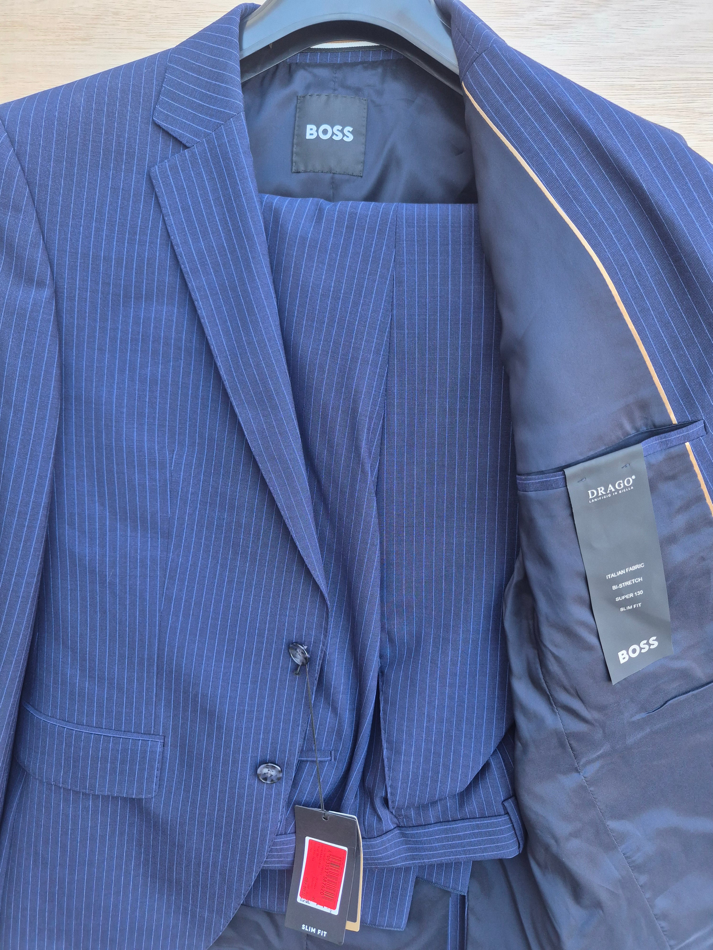 BOSS HUGO BOSS H-HUGE 2 PIECE SUIT BLUE PINSTRIPE SLIM FIT 38R PANTS 32R BRAND NEW WITH TAGS RRP £299