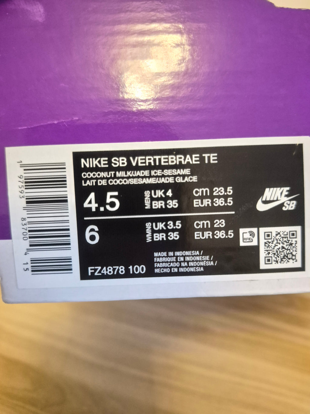 NIKE SB VERTEBRAE TE COCONUT MILK JADE ICE SESAME WOMEN'S UK 3.5 NEW HALF BOX RRP £80