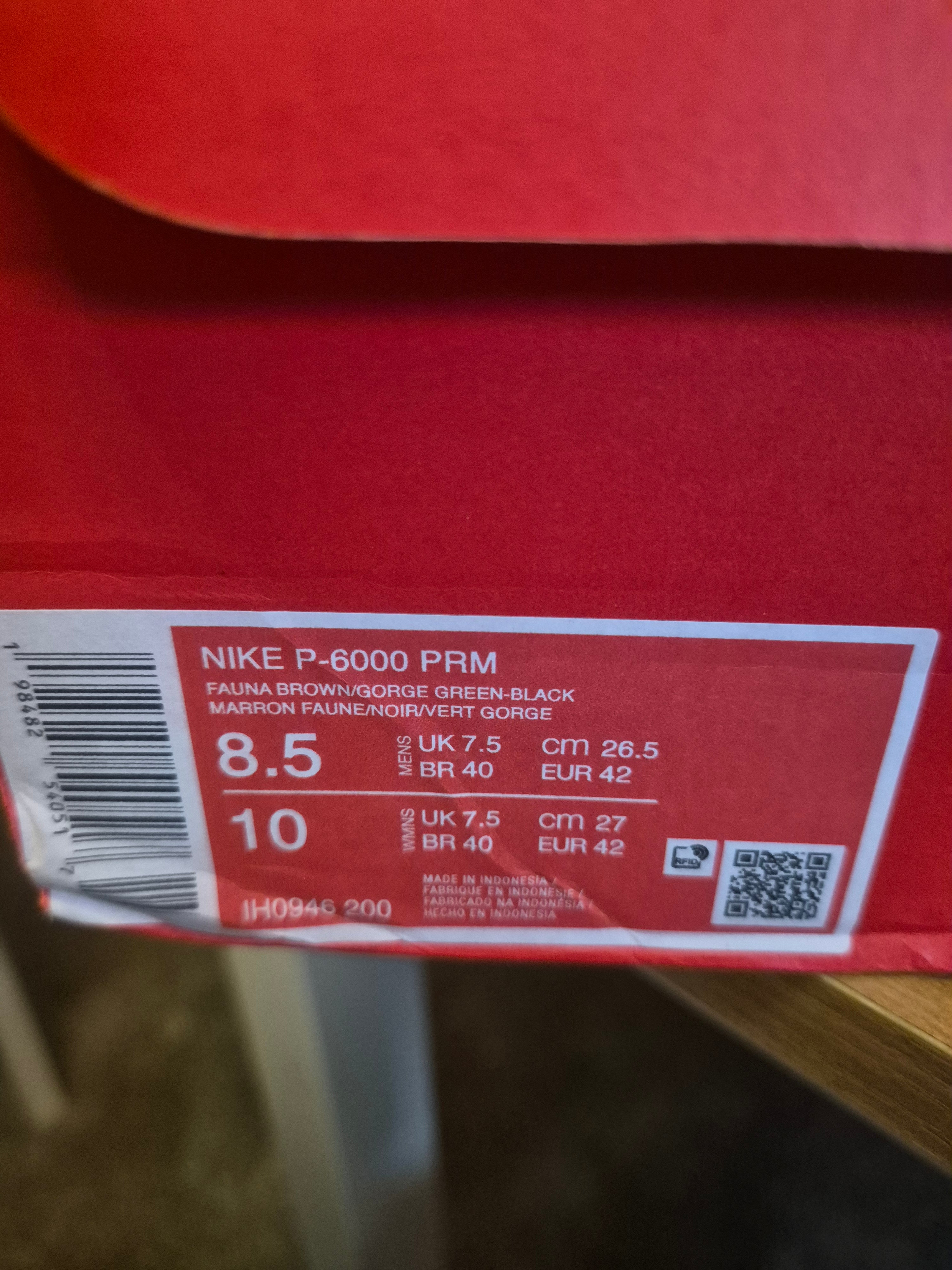NIKE P-6000 PRM FAUNA BROWN GORGE GREEN BLACK UK 7.5 MEN'S OR WOMEN'S NEW FULL BOX RRP £109.99