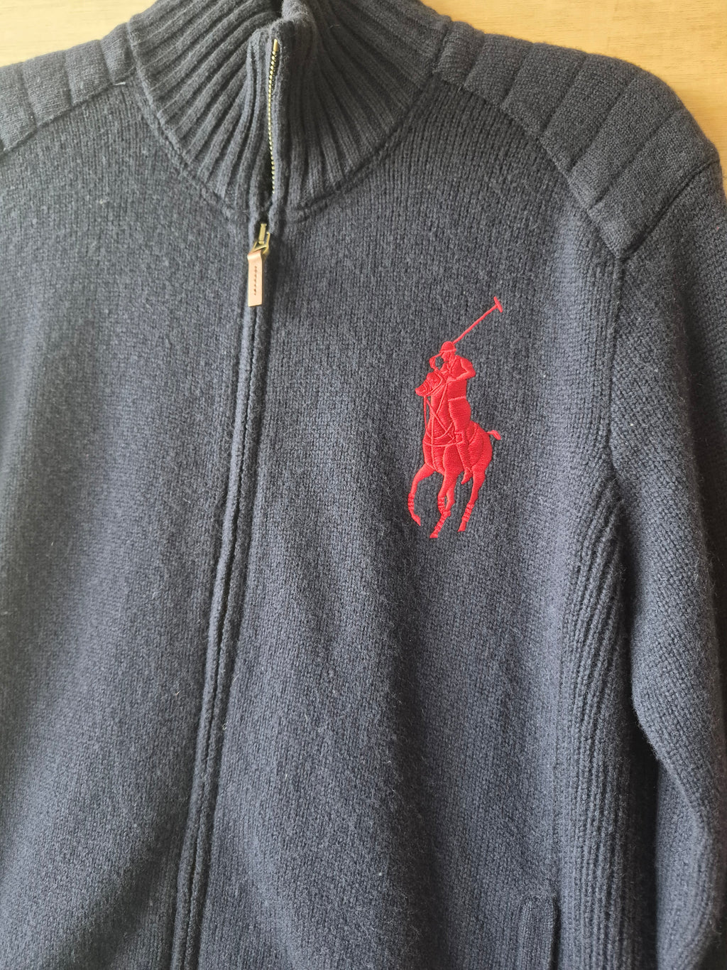 POLO RALPH LAUREN NAVY FULL ZIP WOOL SWEATER JACKET NEW NO TAGS MEDIUM 100% LAMBSWOOL RRP £299
