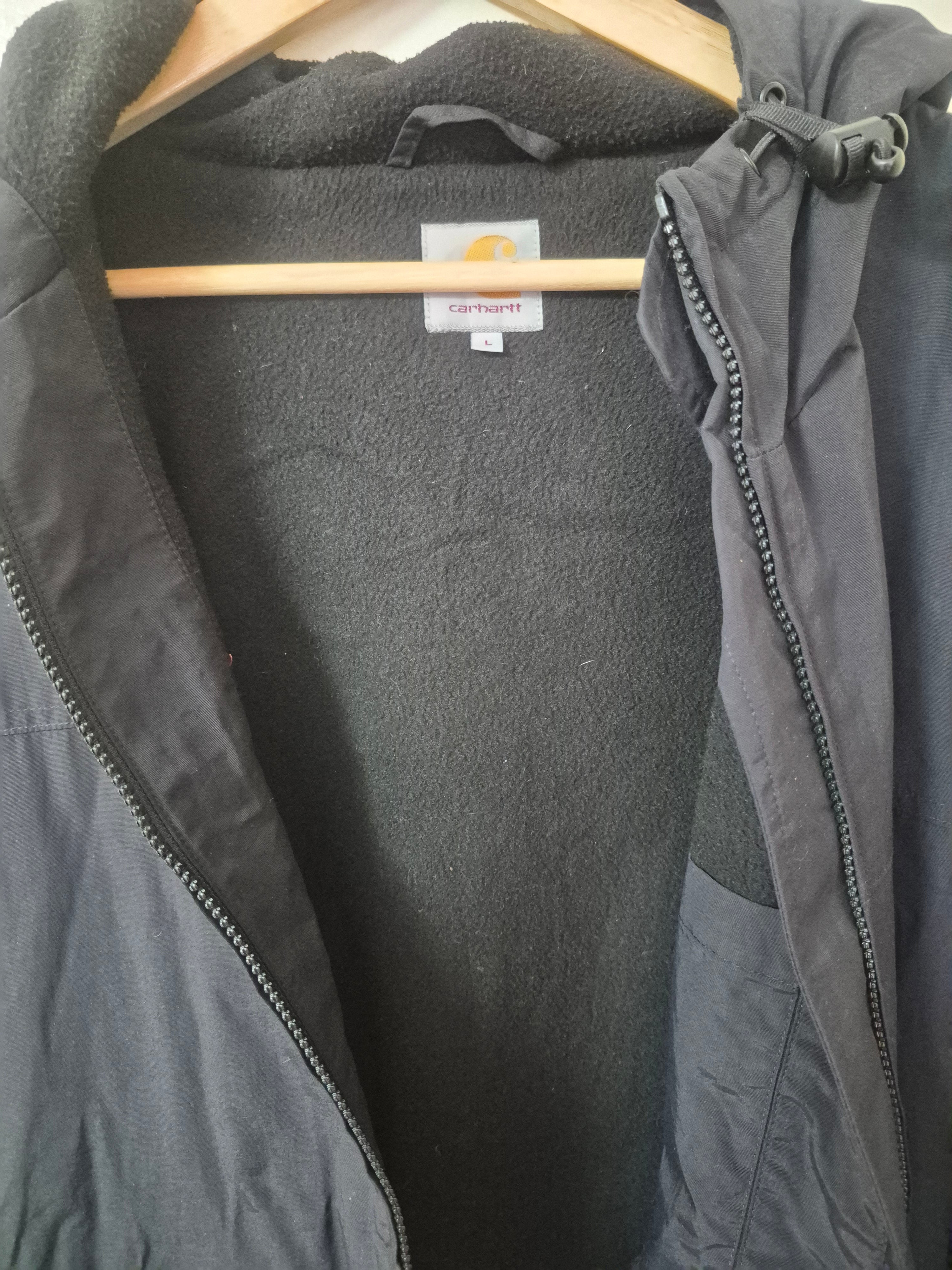 CARHARTT WIP HOODED SAIL JACKET BLACK MEN'S LARGE FLEECE LINED ZIP HOODIE COAT