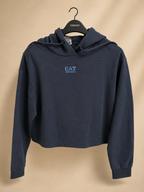 EA7 EMPORIO ARMANI WOMEN'S NAVY CROPPED HOODIE SIZE SMALL RRP £130