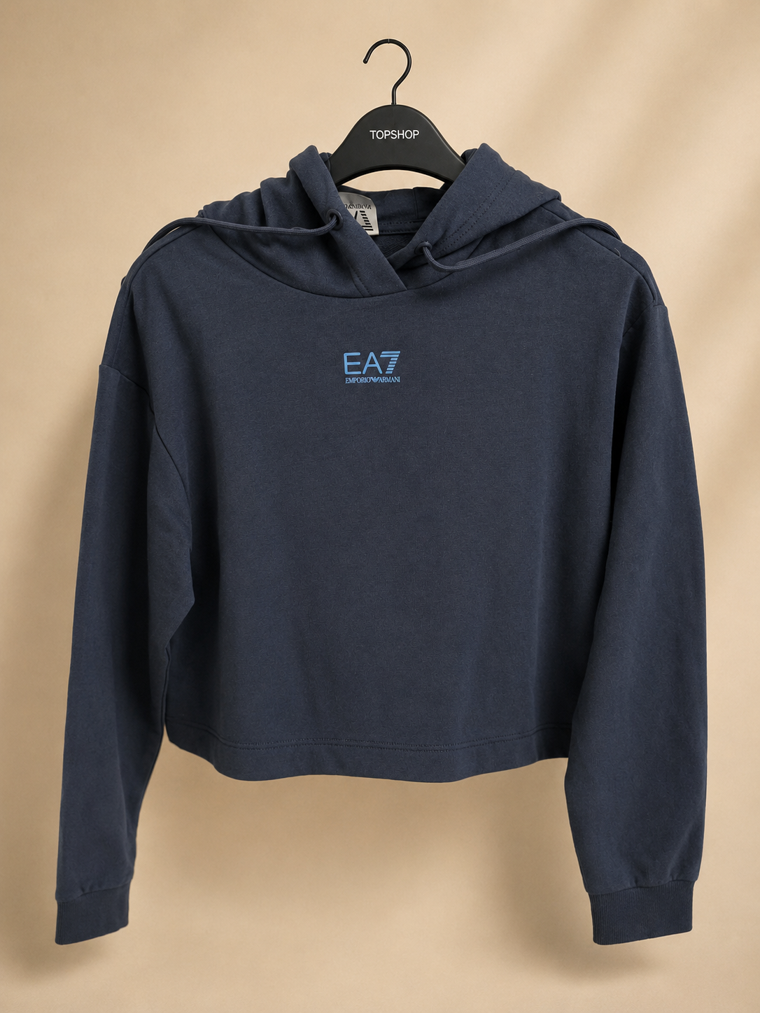 EA7 EMPORIO ARMANI WOMEN'S NAVY CROPPED HOODIE SIZE SMALL RRP £130