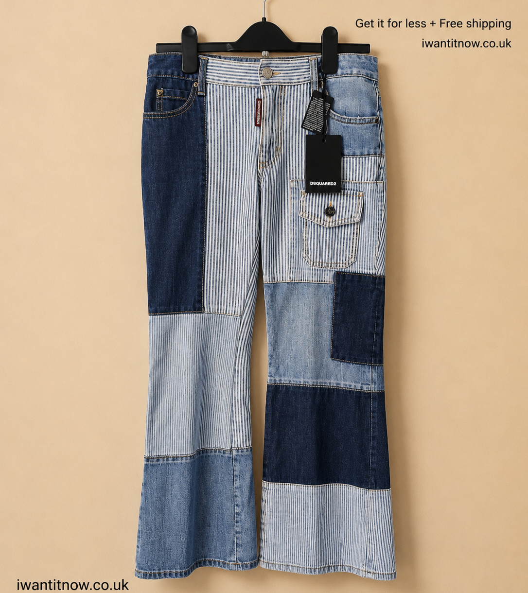 DSQUARED2 PATCHWORK BELL BOTTOM JEANS WOMEN'S IT 36 UK 4 BLUE BNWT RRP £690