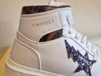TWINSET MILANO WOMEN'S WHITE HIGH TOP TRAINERS UK 4 NEW BOXED RRP £190