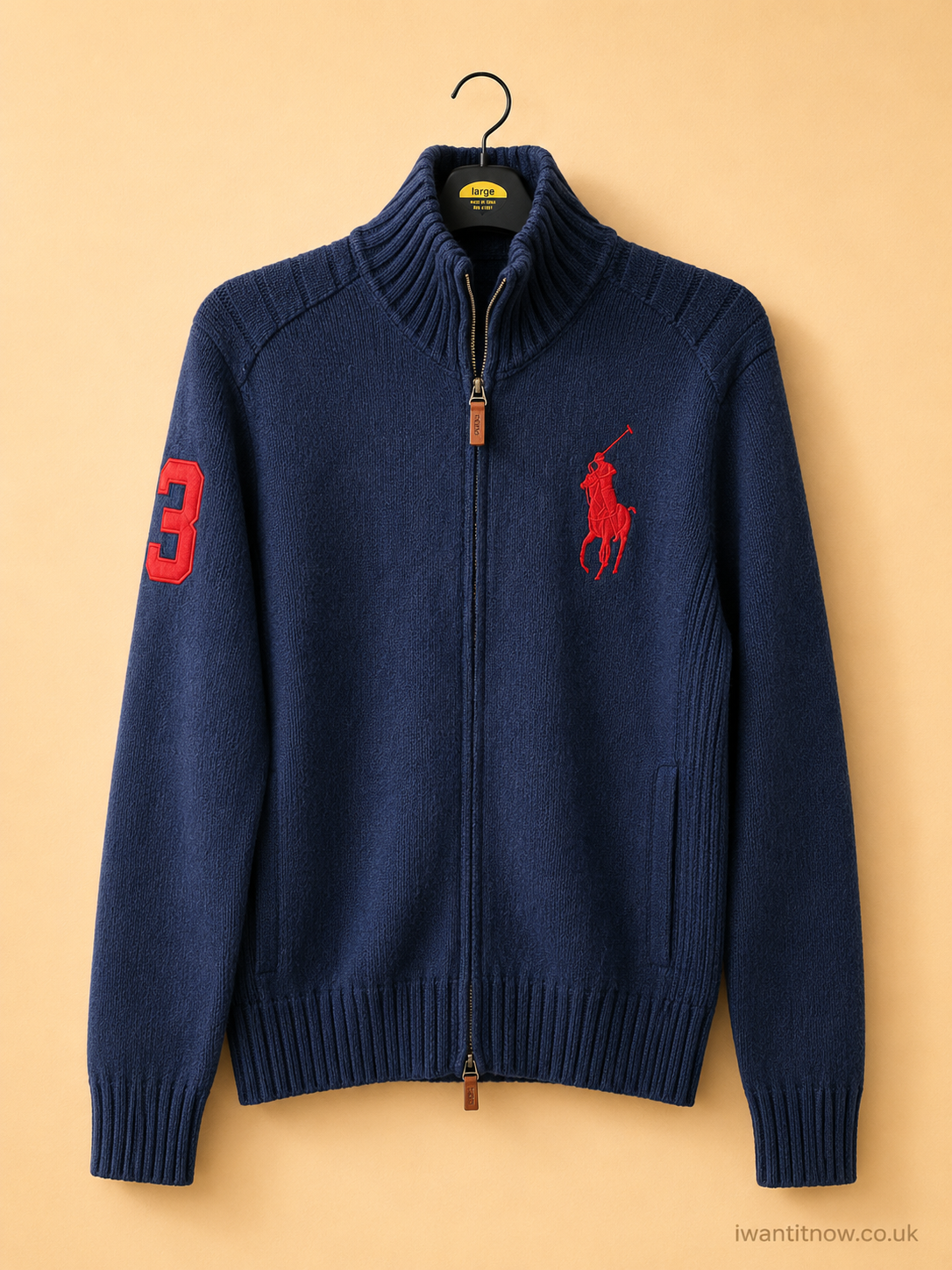 POLO RALPH LAUREN NAVY FULL ZIP WOOL SWEATER JACKET NEW NO TAGS MEDIUM 100% LAMBSWOOL RRP £299