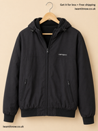CARHARTT WIP HOODED SAIL JACKET BLACK MEN'S LARGE FLEECE LINED ZIP HOODIE COAT