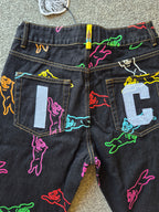 ICE CREAM RUNNING DOG ALL OVER PRINT JEANS MENS W30 BLACK DENIM BILLIONAIRE BOYS CLUB