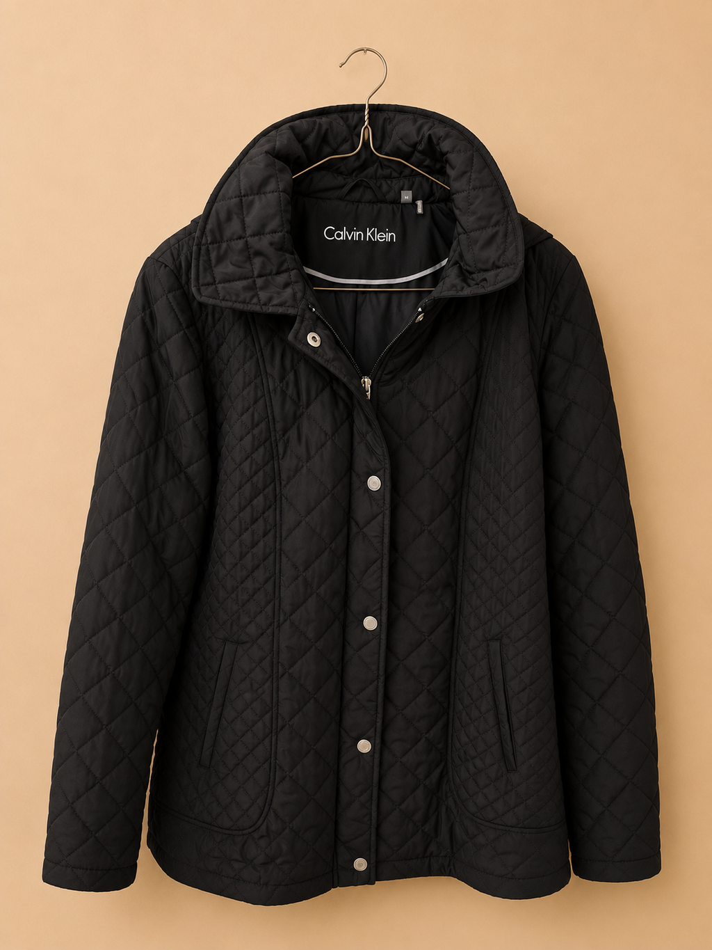 CALVIN KLEIN WOMEN'S BLACK QUILTED HOODED JACKET SIZE XL LIGHTWEIGHT COAT VERY GOOD CONDITION