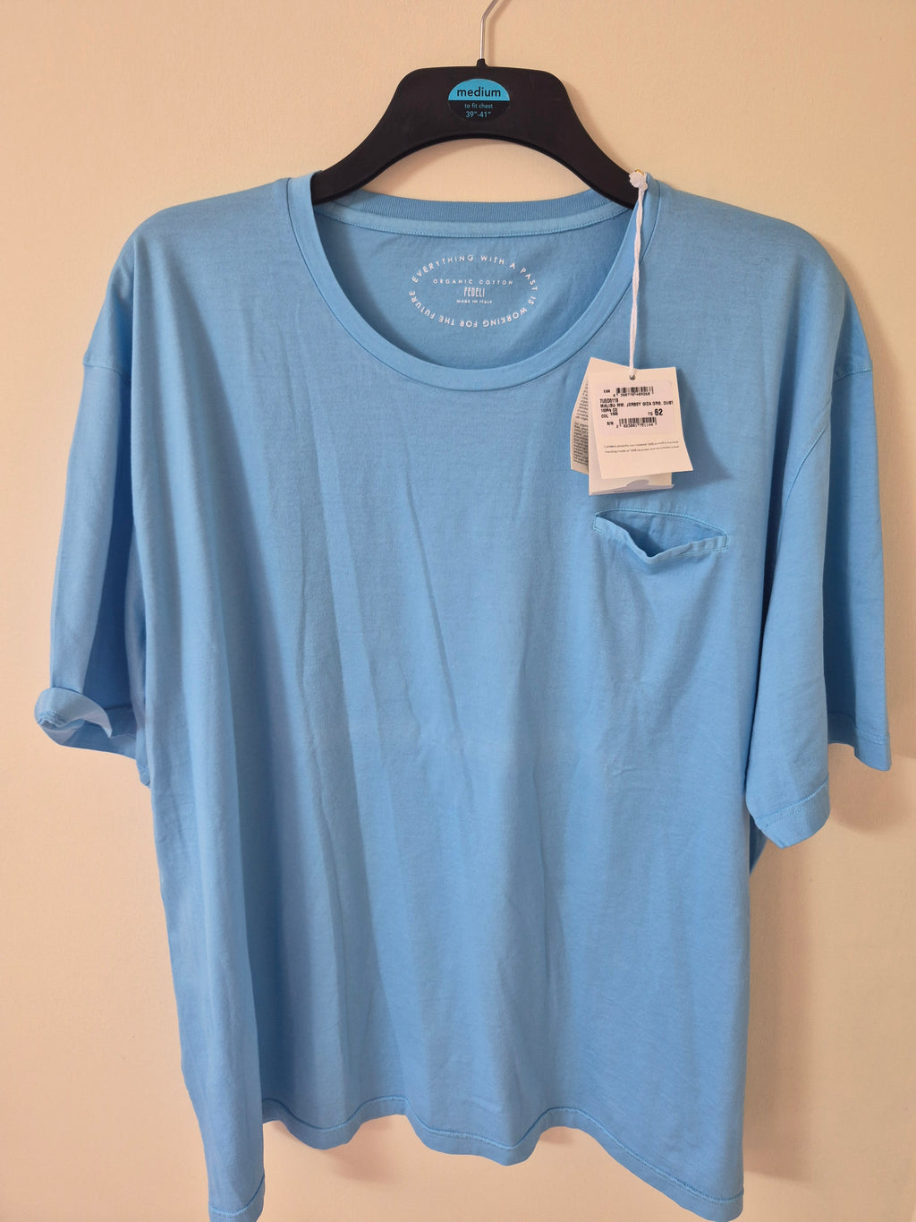 FEDELI MALIBU ORGANIC COTTON POCKET T-SHIRT DUST BLUE IT 62 UK 2XL/3XL BNWT RRP £175