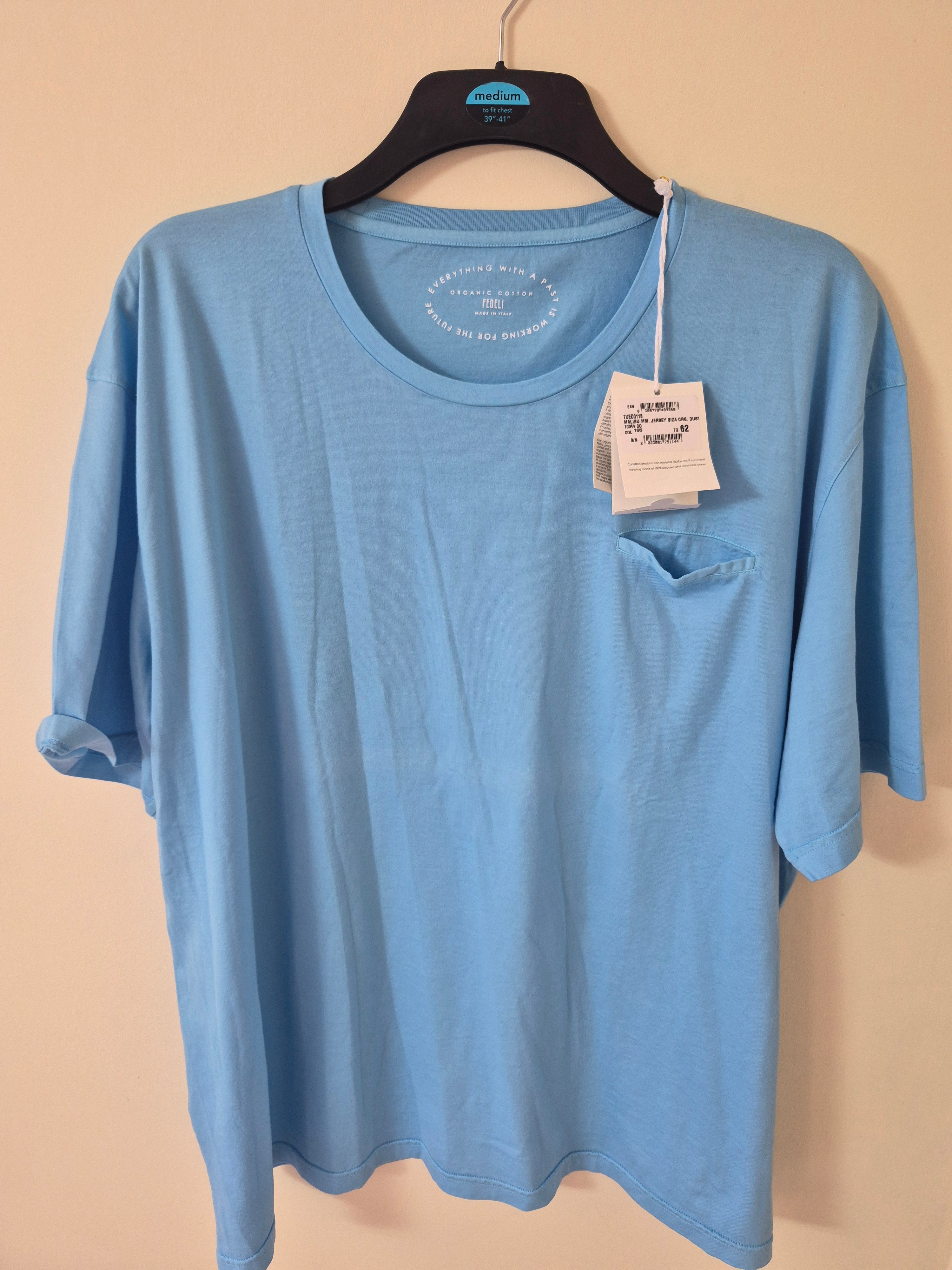 FEDELI MALIBU ORGANIC COTTON POCKET T-SHIRT DUST BLUE IT 62 UK 2XL/3XL BNWT RRP £175