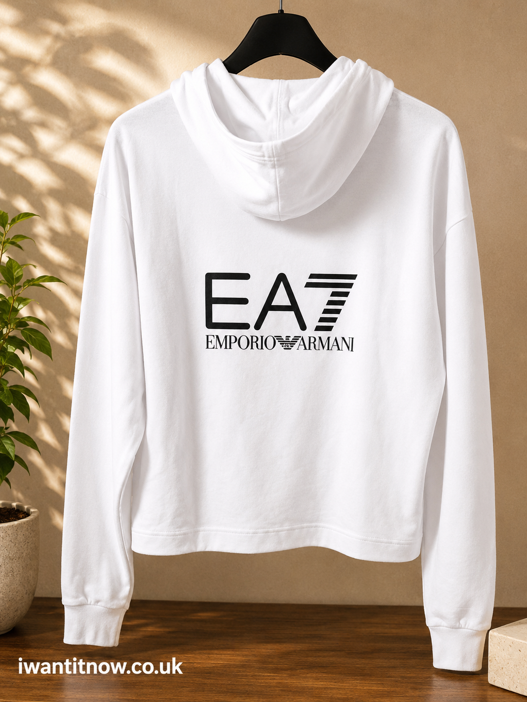 EA7 EMPORIO ARMANI WOMEN'S CROPPED HOODIE WHITE UK SIZE XL BRAND NEW WITH TAGS RRP £110