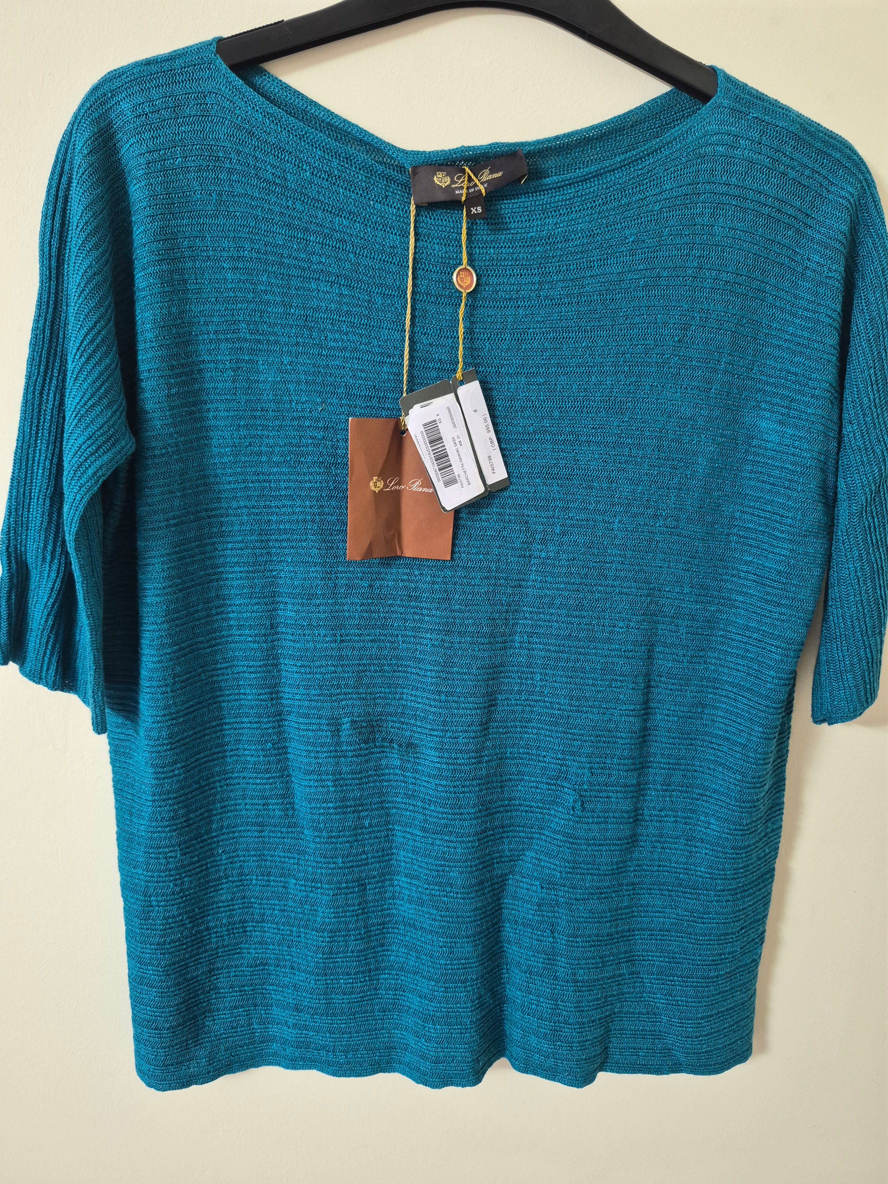 LORO PIANA BARCHETTA WAIKIKI KNIT TOP XS UK 6 TEAL BNWT RRP £995 MADE IN ITALY