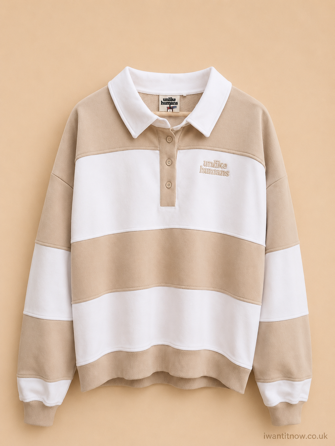 UNLIKE HUMANS UNISEX COLOURBLOCK COLLARED SWEATSHIRT BEIGE WHITE MEDIUM RRP £65 NO TAGS