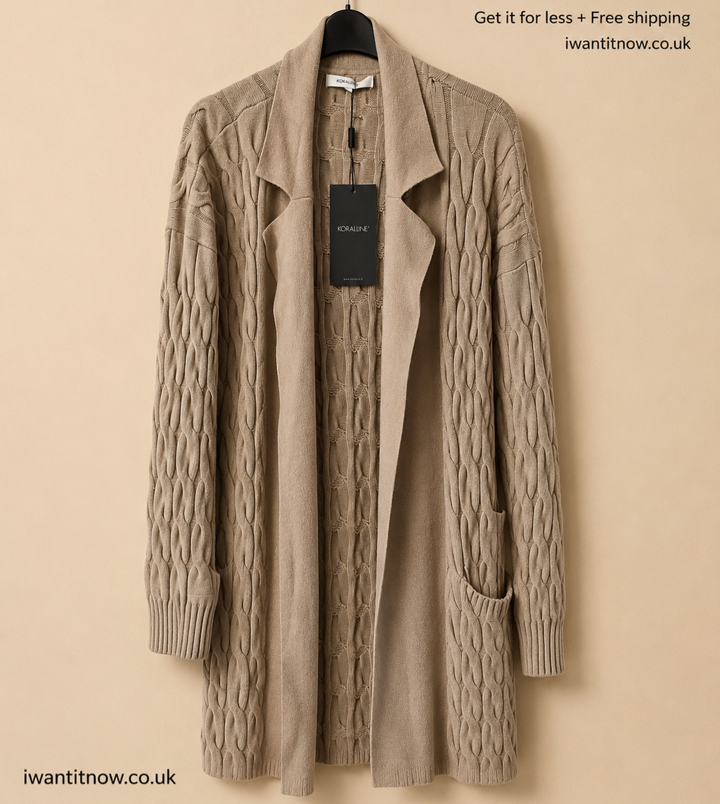 KORALLINE WOMEN'S BEIGE CABLE KNIT LONG CARDIGAN XS/S BNWT DESIGNER RRP £295
