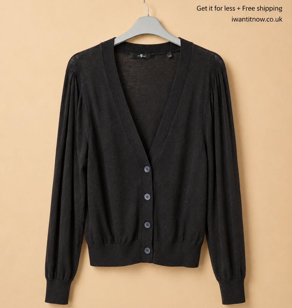7 FOR ALL MANKIND WOMEN'S BLACK WOOL BLEND CARDIGAN SIZE S AUTHENTIC RRP £175