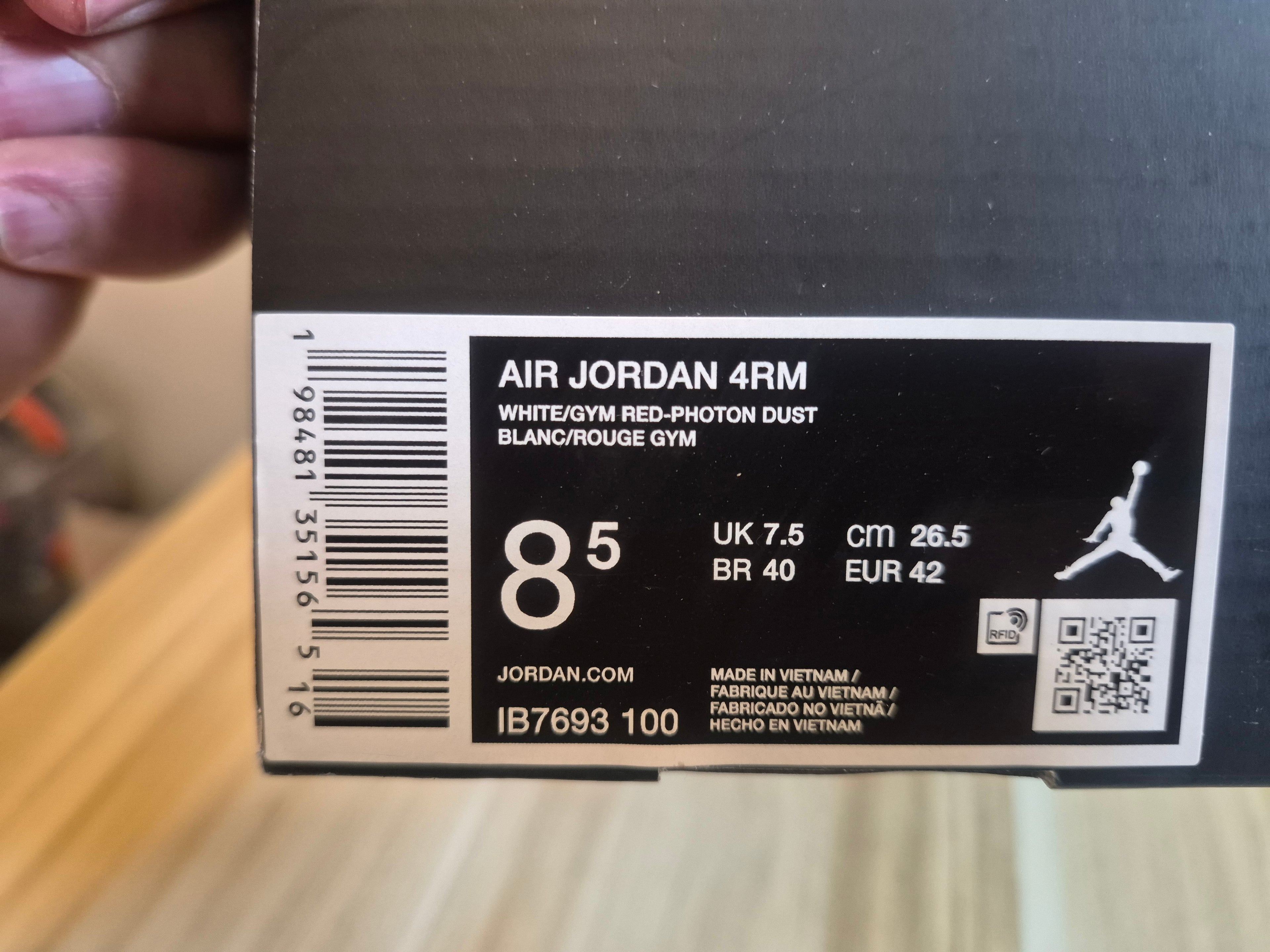 AIR JORDAN 4RM WHITE GYM RED PHOTON DUST UK 7.5 MEN'S NEW HALF BOX RRP £139.99