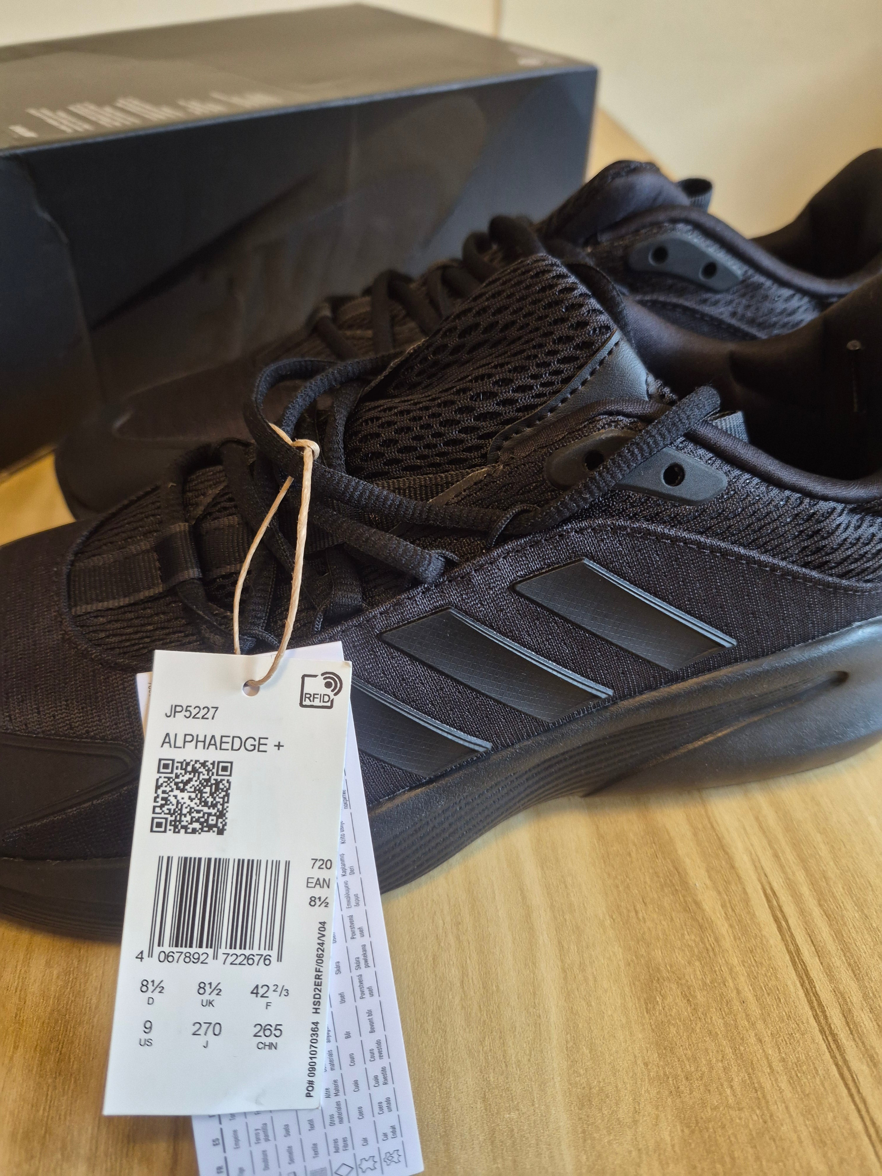 ADIDAS ALPHAEDGE+ RUNNING TRAINERS BLACK MEN'S UK 8.5 EU 42 2/3 BRAND NEW NO BOX RRP £110