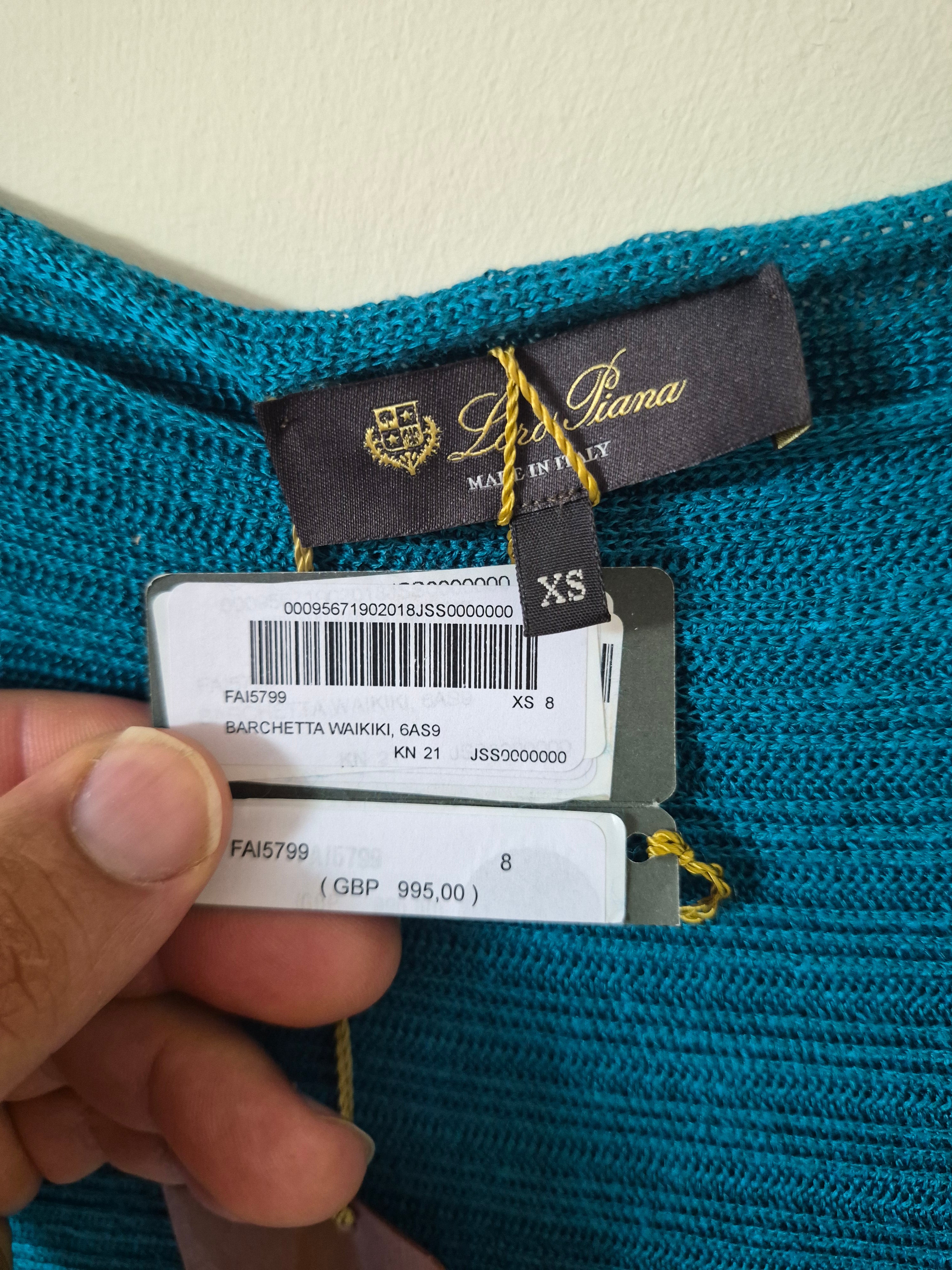 LORO PIANA BARCHETTA WAIKIKI KNIT TOP XS UK 6 TEAL BNWT RRP £995 MADE IN ITALY