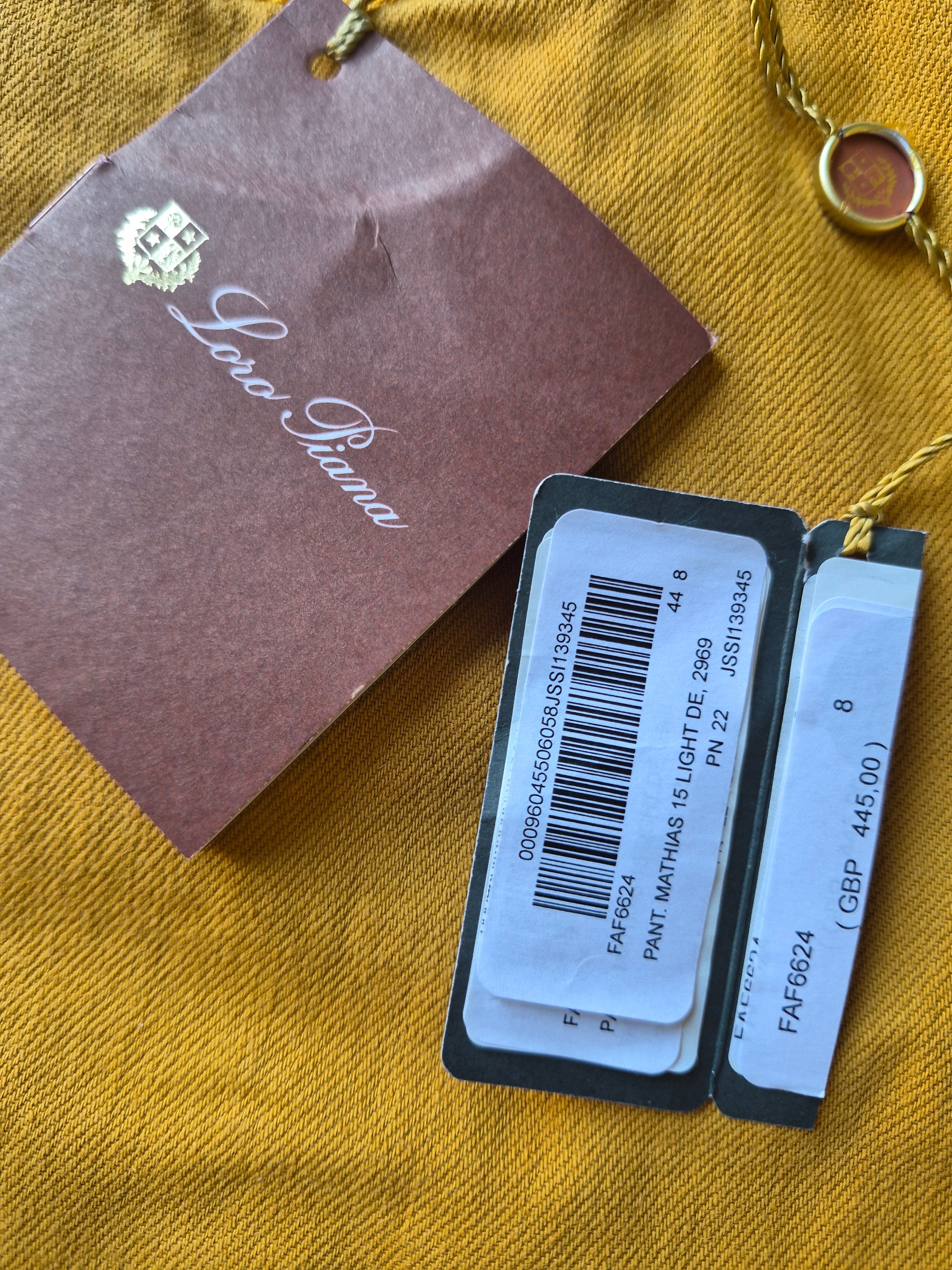 NEW LORO PIANA MUSTARD STRETCH COTTON JEANS SIZE 44 (UK 12) WITH TAGS RRP £445