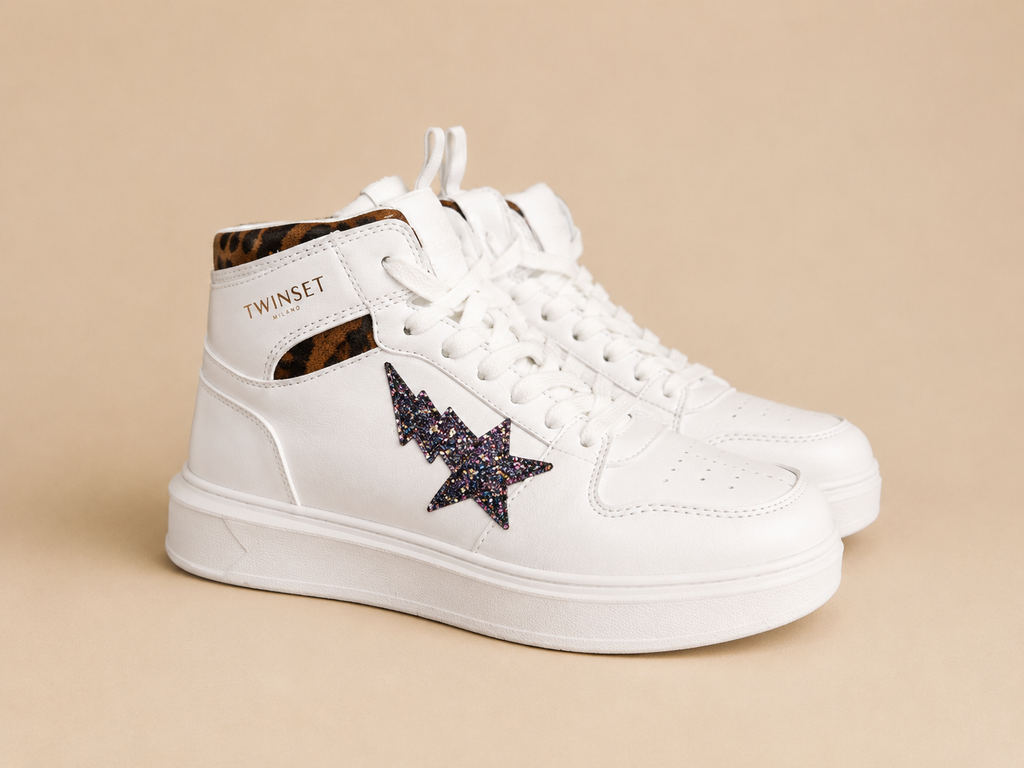 TWINSET MILANO WOMEN'S WHITE HIGH TOP TRAINERS UK 4 NEW BOXED RRP £190