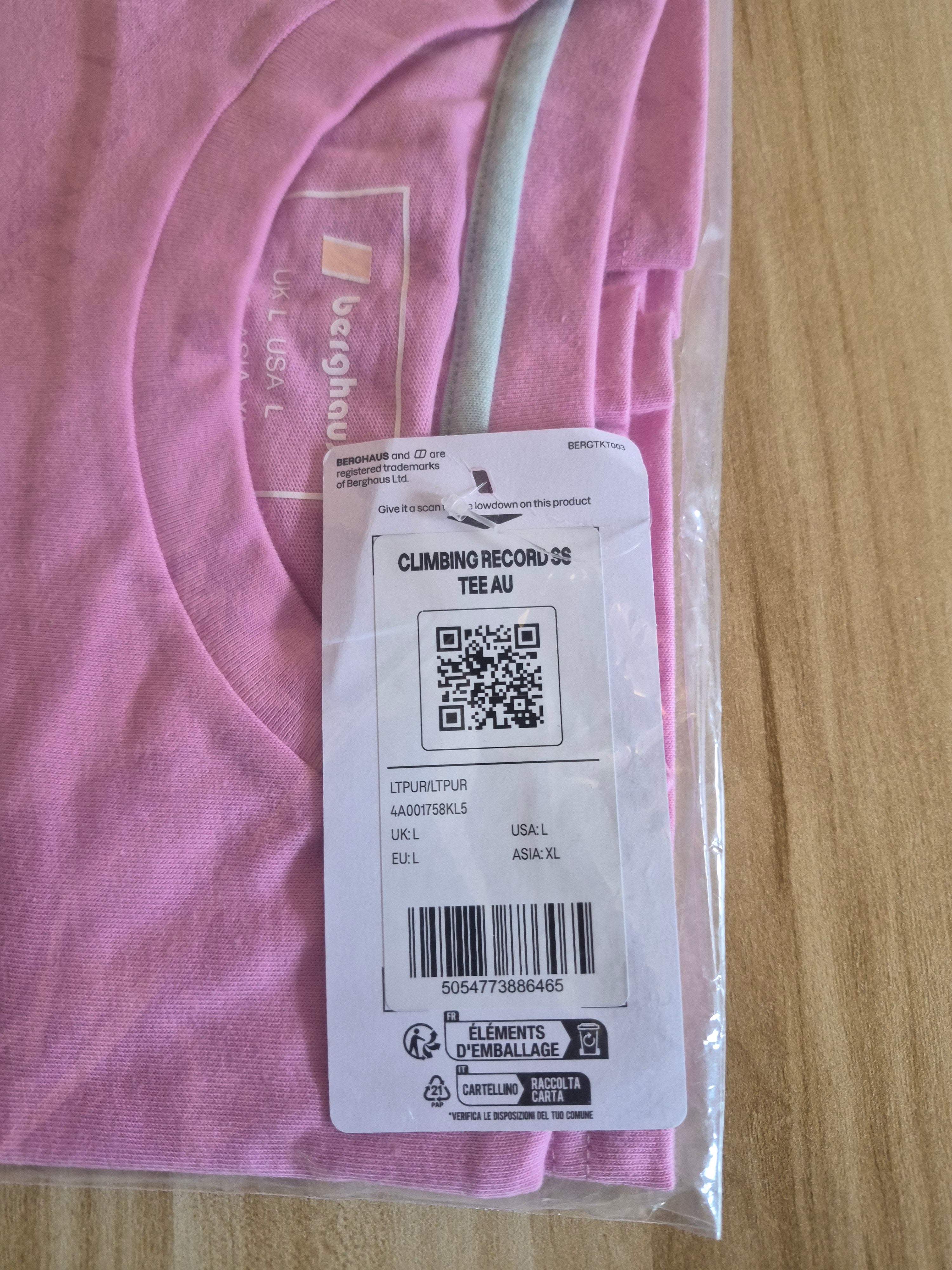 BERGHAUS WOMEN'S CLIMBING RECORDS TEE PINK UK LARGE BRAND NEW WITH TAGS AUTHENTIC RRP £35