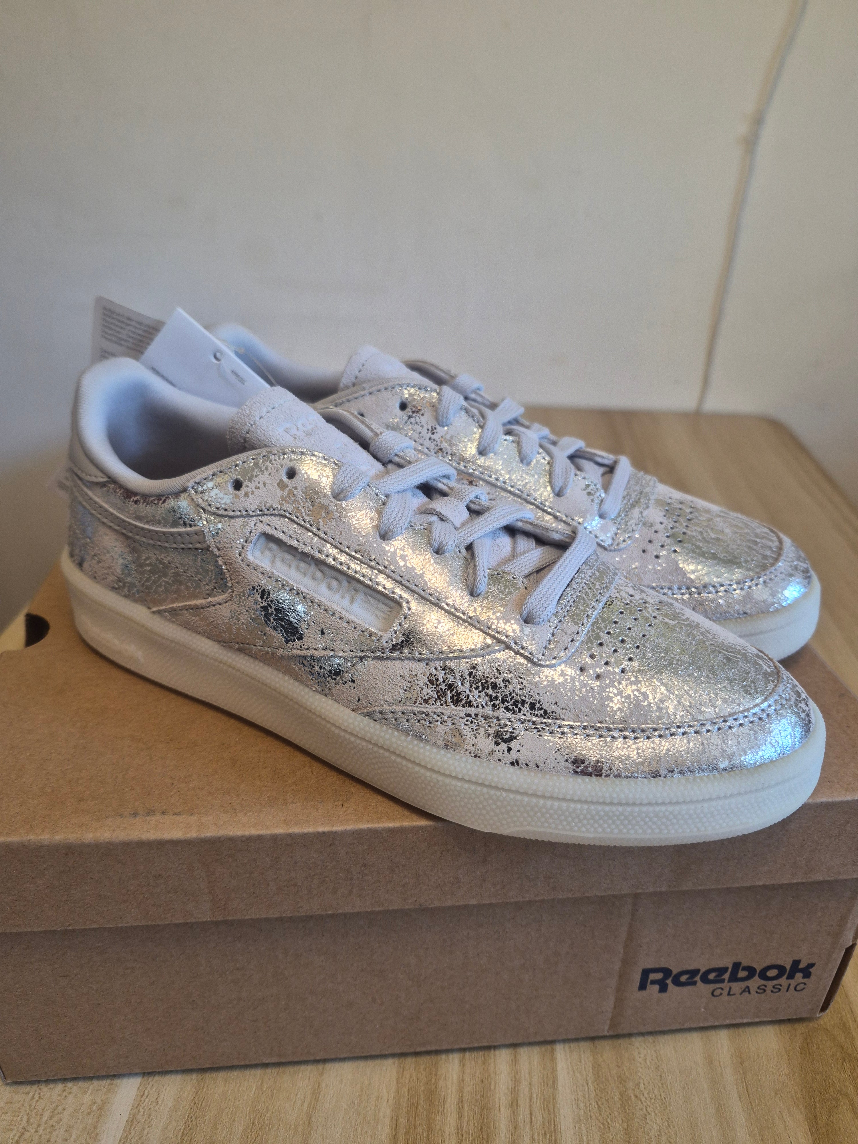 REEBOK CLUB C 85 TEXTURAL WOMEN'S TRAINERS UK 4 EU 37 SILVER METALLIC BNIB RRP £90
